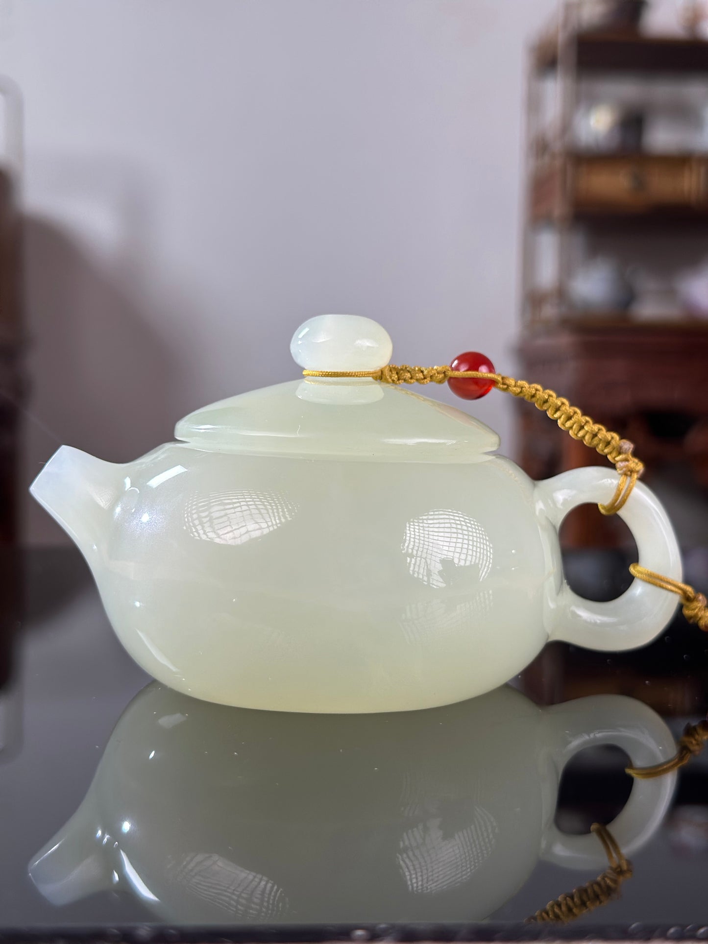 Handcrafted Chinese Xiuyu Authentic Jade Xishi Shape Teapot Unique Artwork Jade Teaware