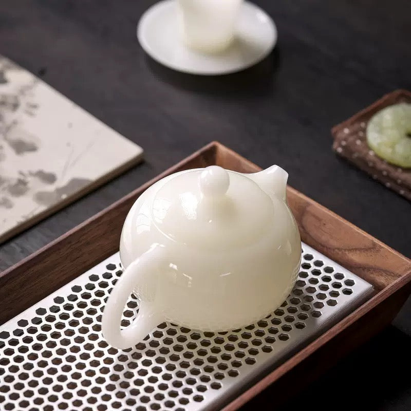 Handcrafted Chinese Yangzhiyu Ceramics White Porcelain Teapot