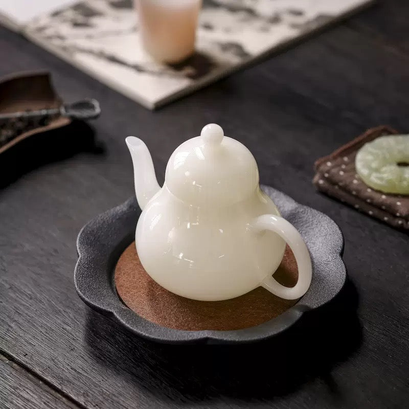 Handcrafted Chinese Yangzhiyu Ceramics  White Porcelain Teapot Artwork