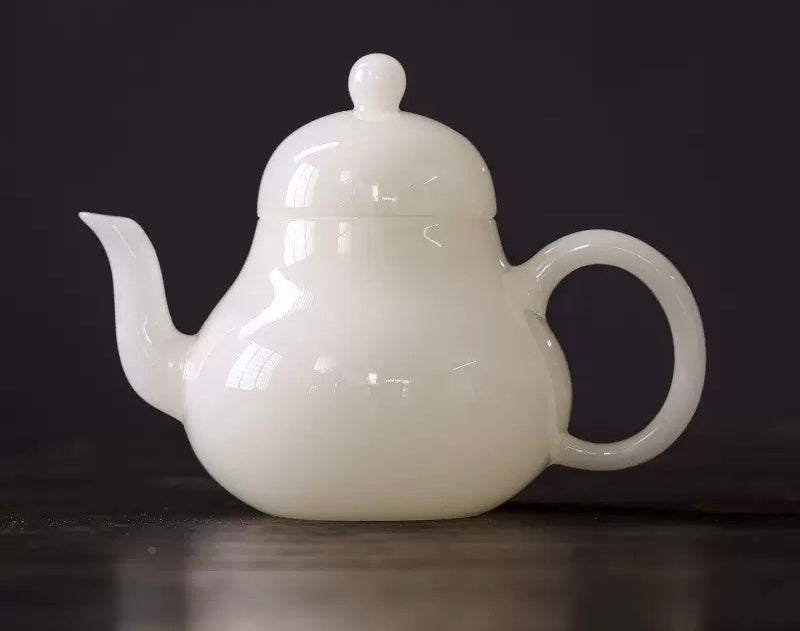 Handcrafted Chinese Yangzhiyu Ceramics  White Porcelain Teapot Artwork