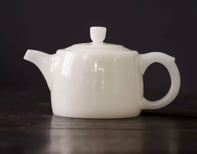 Handcrafted Chinese Yangzhiyu Ceramics  White Porcelain Teapot Artwork