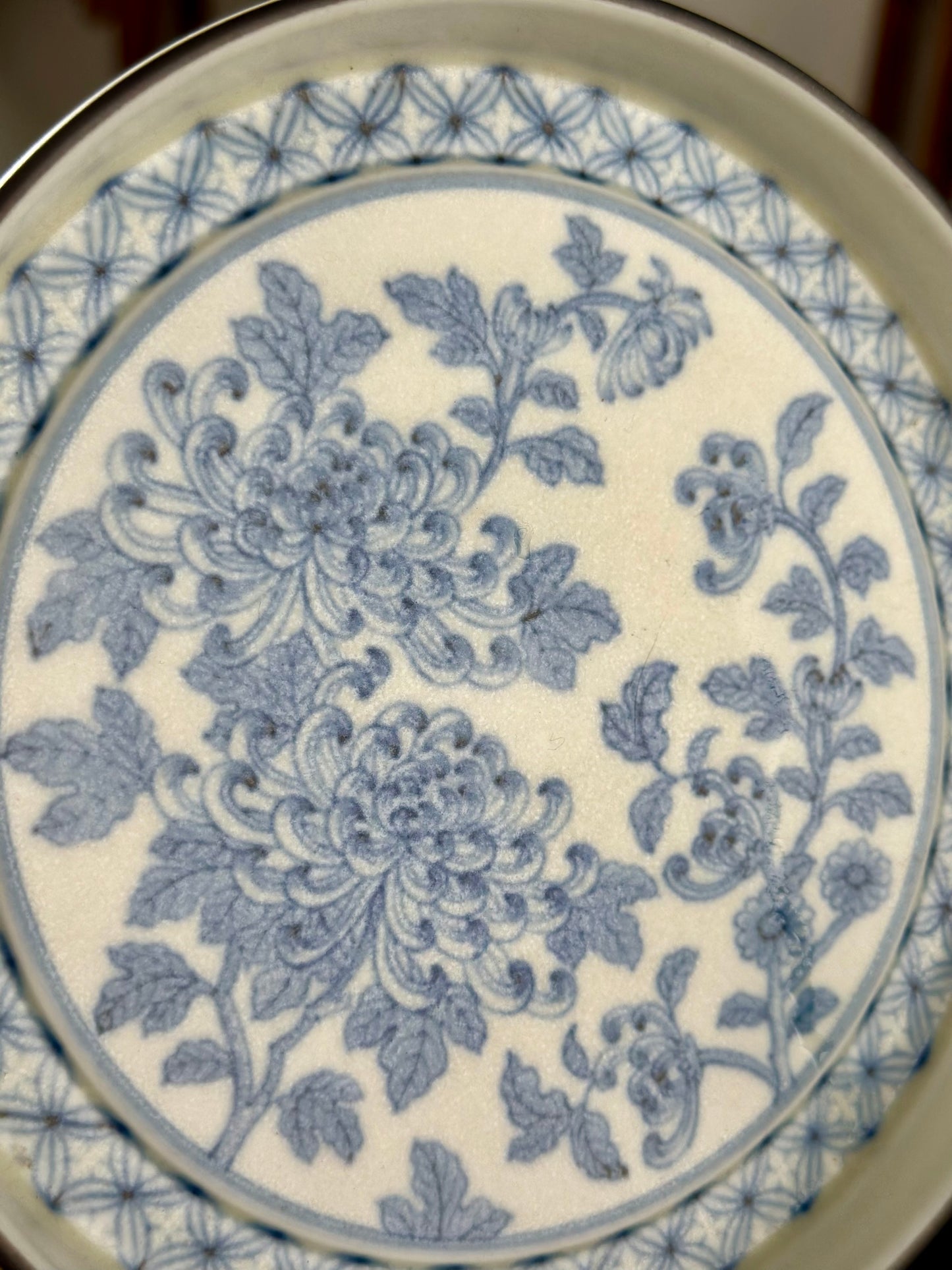 Handpainted Chinese Hucheng High-end Blue White Porcelain Traditional Flower Chrysanthemum Tea Tray Home Decor
