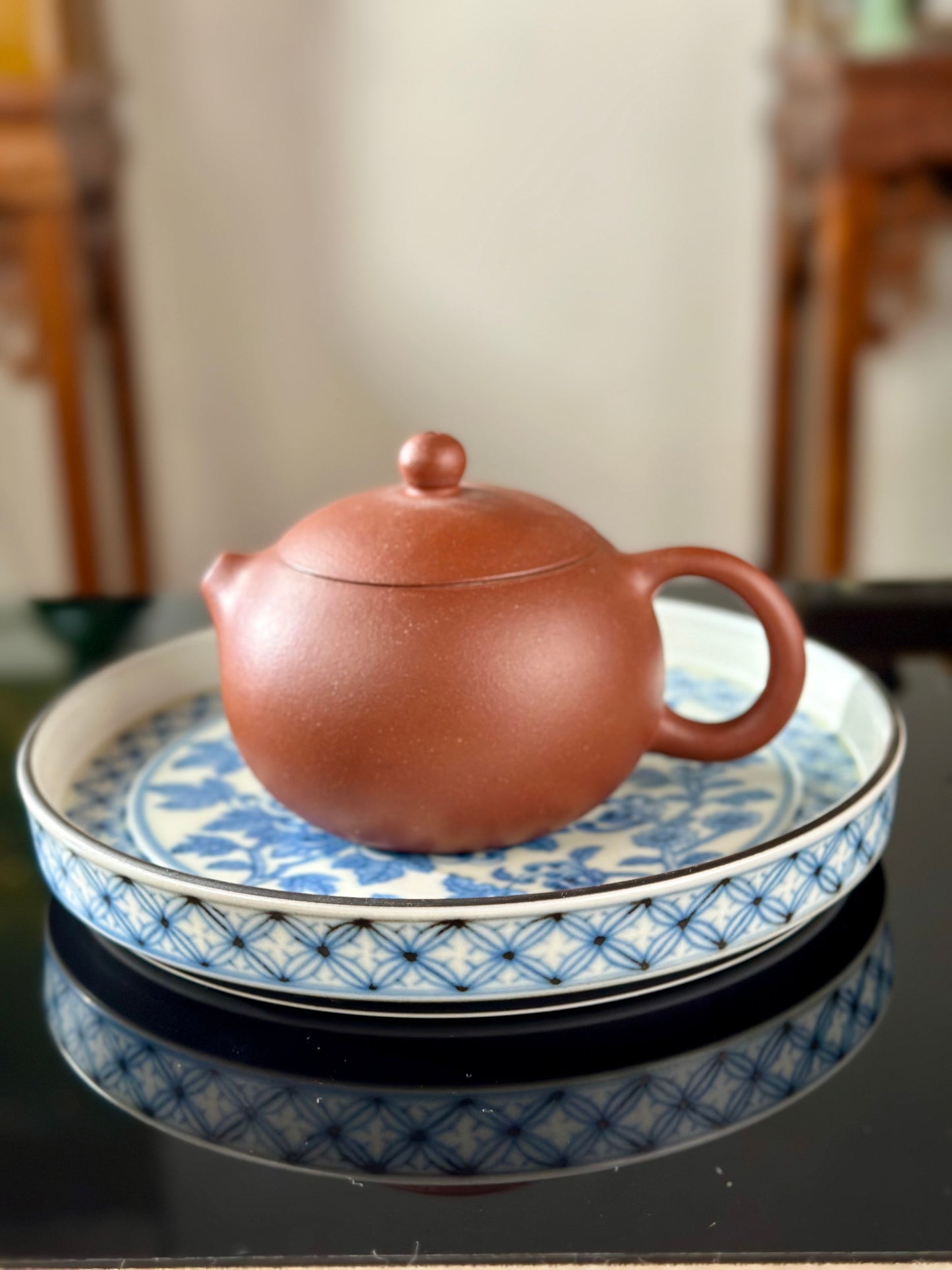 Handpainted Chinese Hucheng High-end Blue White Porcelain Traditional Flower Chrysanthemum Tea Tray Home Decor
