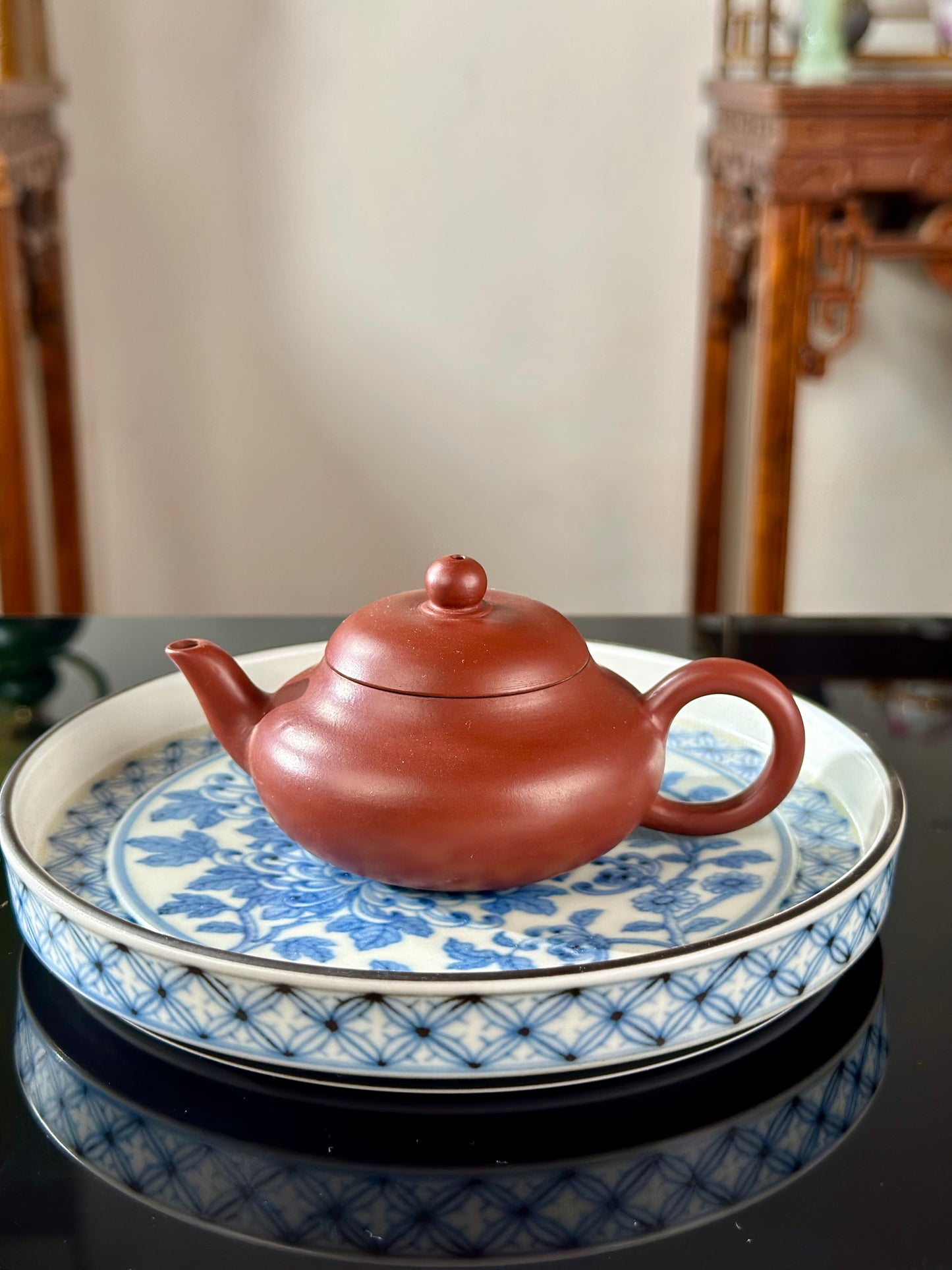 Handpainted Chinese Hucheng High-end Blue White Porcelain Traditional Flower Chrysanthemum Tea Tray Home Decor