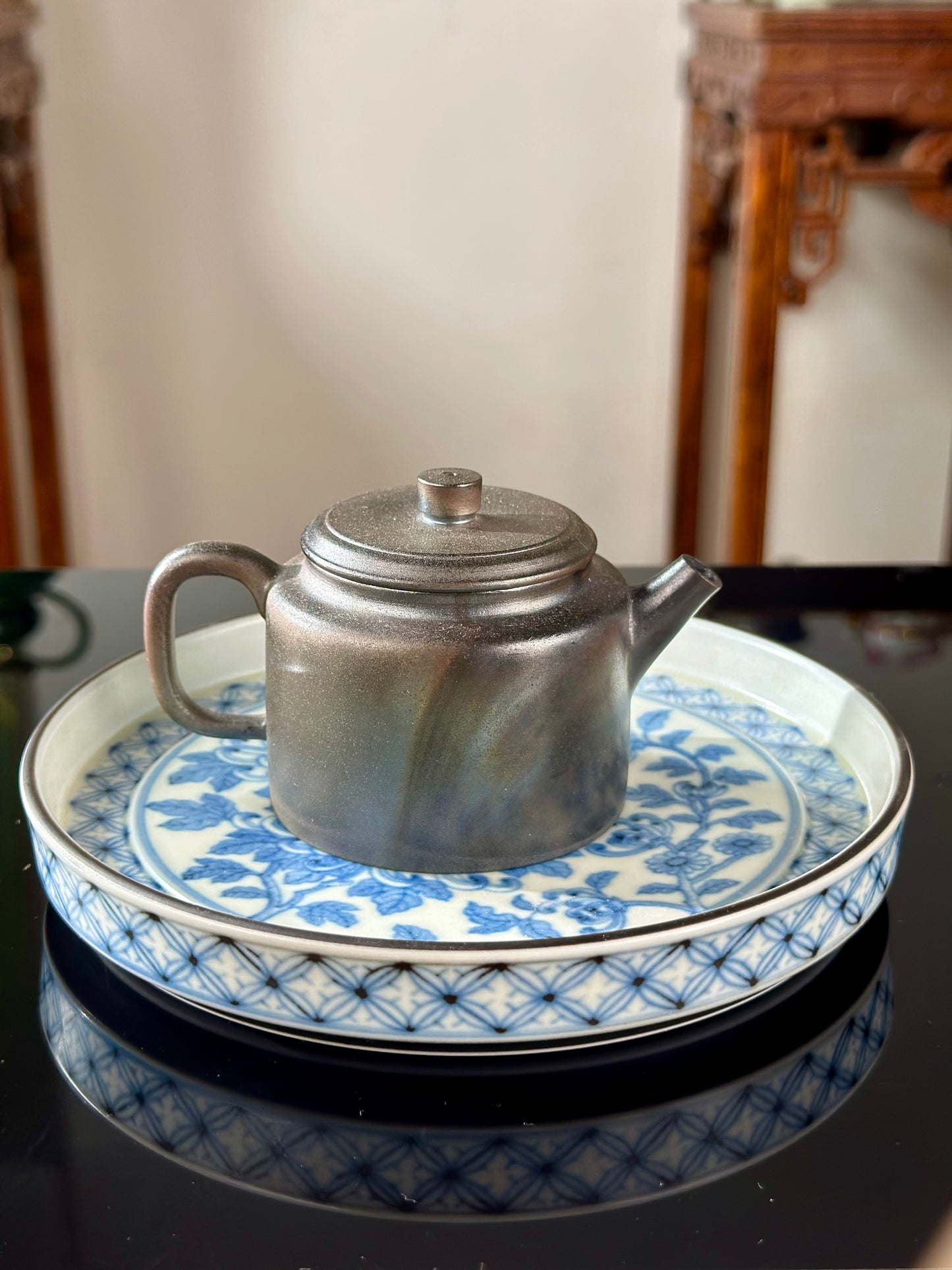 Handpainted Chinese Hucheng High-end Blue White Porcelain Traditional Flower Chrysanthemum Tea Tray Home Decor