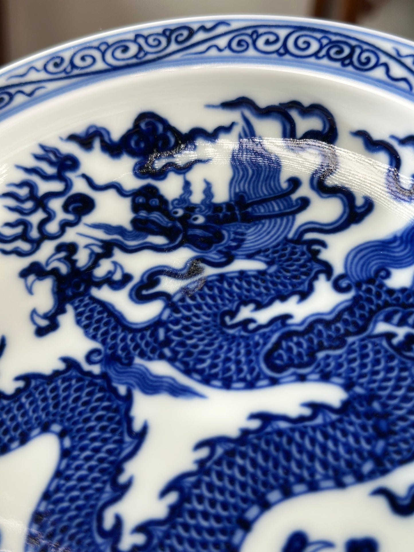 Chinese High-end Blue White Porcelain Handpainted Classic Xuande Dragon Pattern Tea tray Home Ornament Artwork Tray