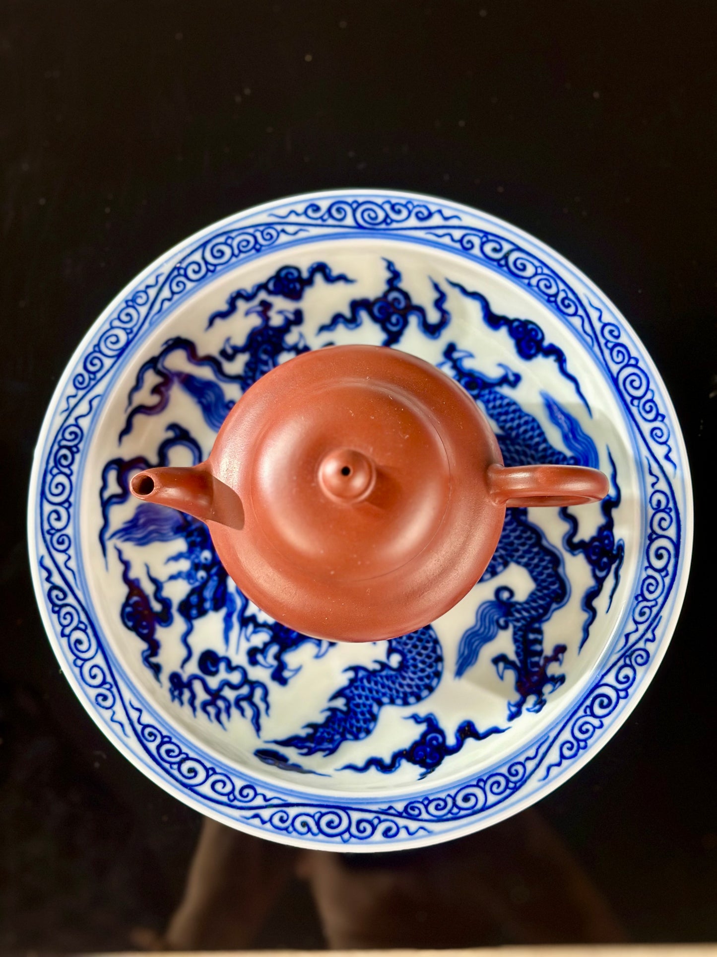 Chinese High-end Blue White Porcelain Handpainted Classic Xuande Dragon Pattern Tea tray Home Ornament Artwork Tray