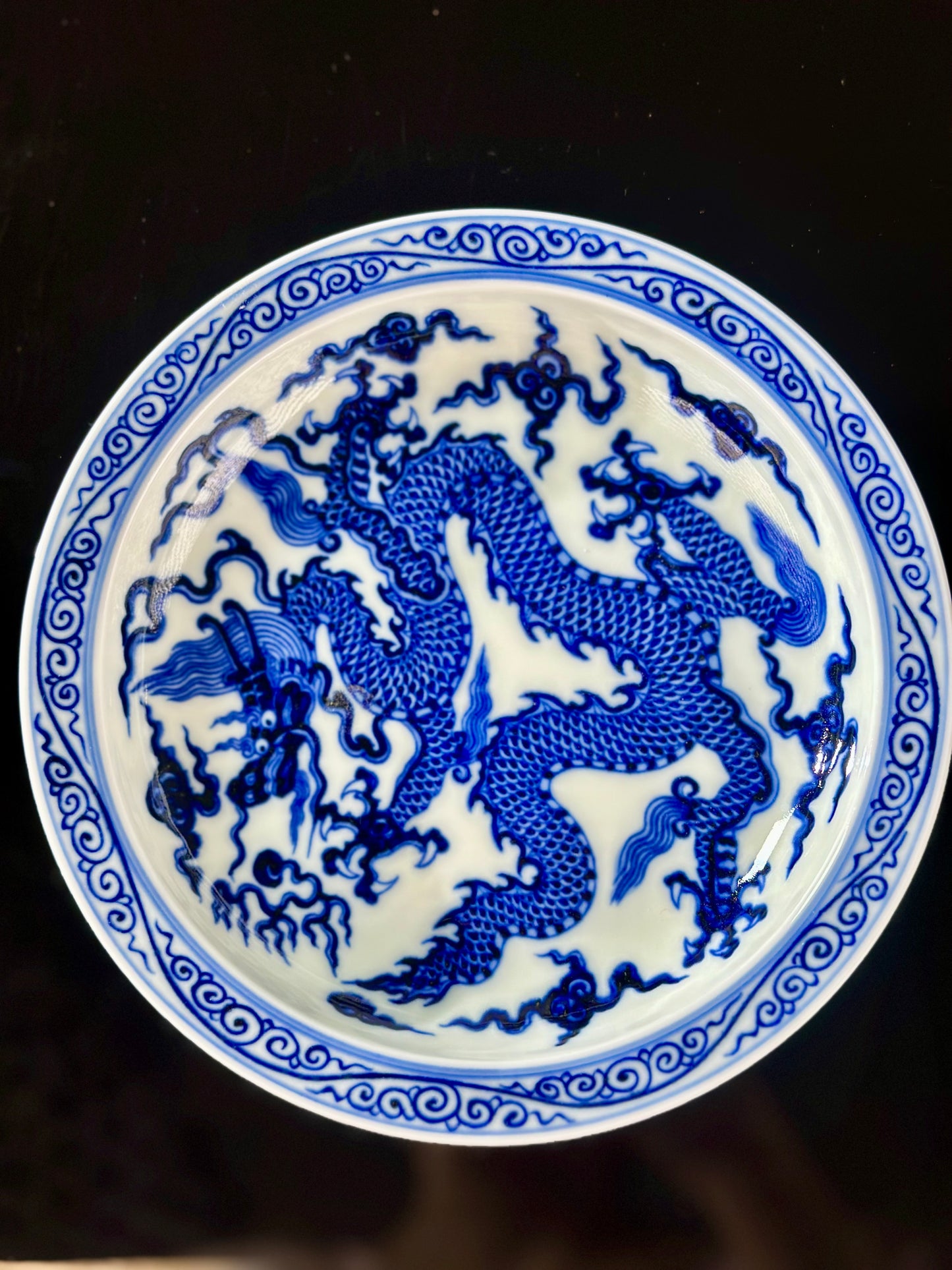 Chinese High-end Blue White Porcelain Handpainted Classic Xuande Dragon Pattern Tea tray Home Ornament Artwork Tray