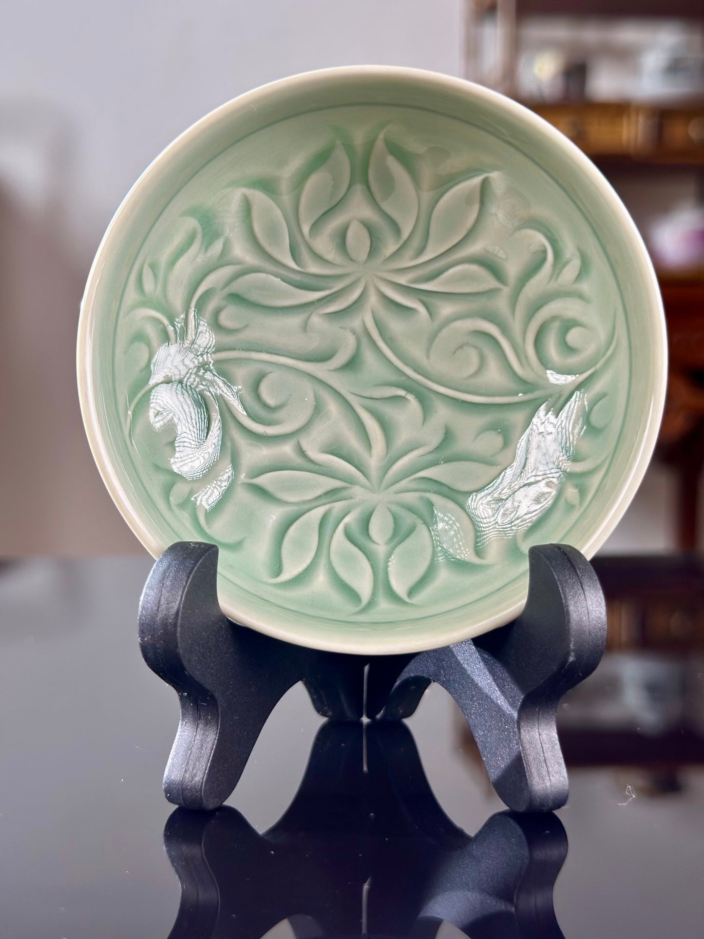Handengraved Chinse Lotus Yaozhou Celadon Porcelain Kiln Sky Blue Green Puer Shape Teacup