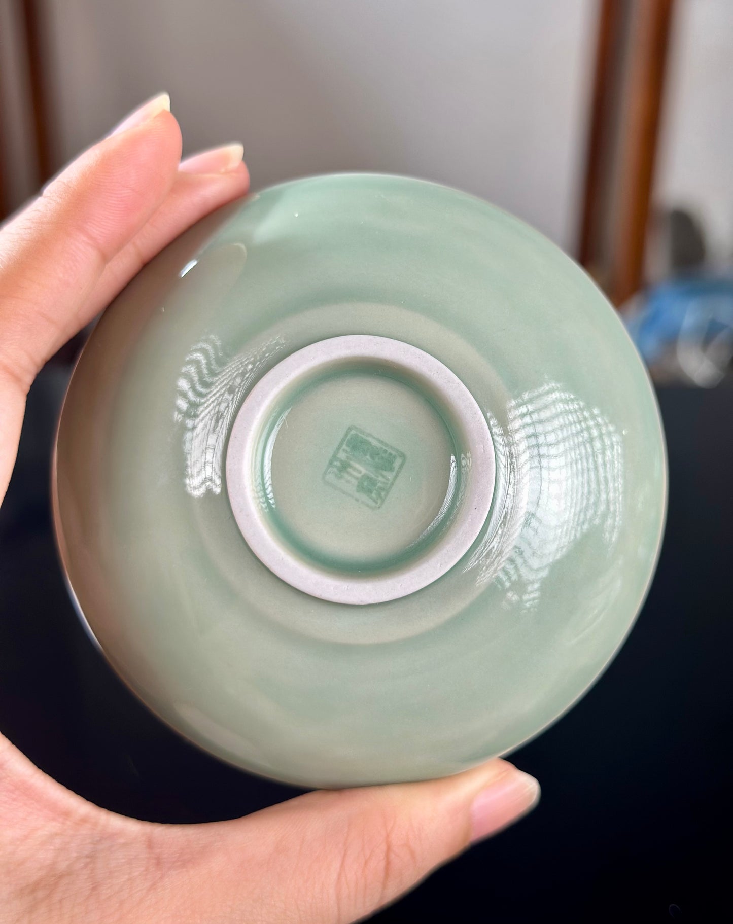 Handengraved Chinse Lotus Yaozhou Celadon Porcelain Kiln Sky Blue Green Puer Shape Teacup