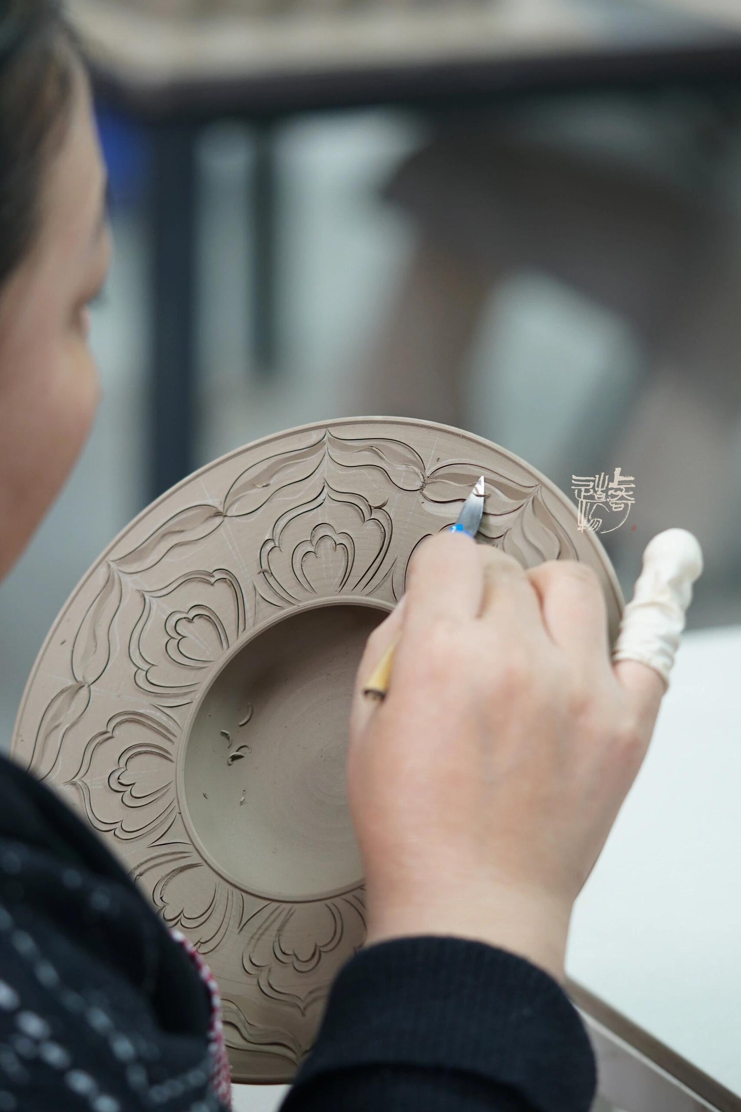 Handengraved Chinse Lotus Yaozhou Celadon Porcelain Kiln Sky Blue Green Puer Shape Teacup