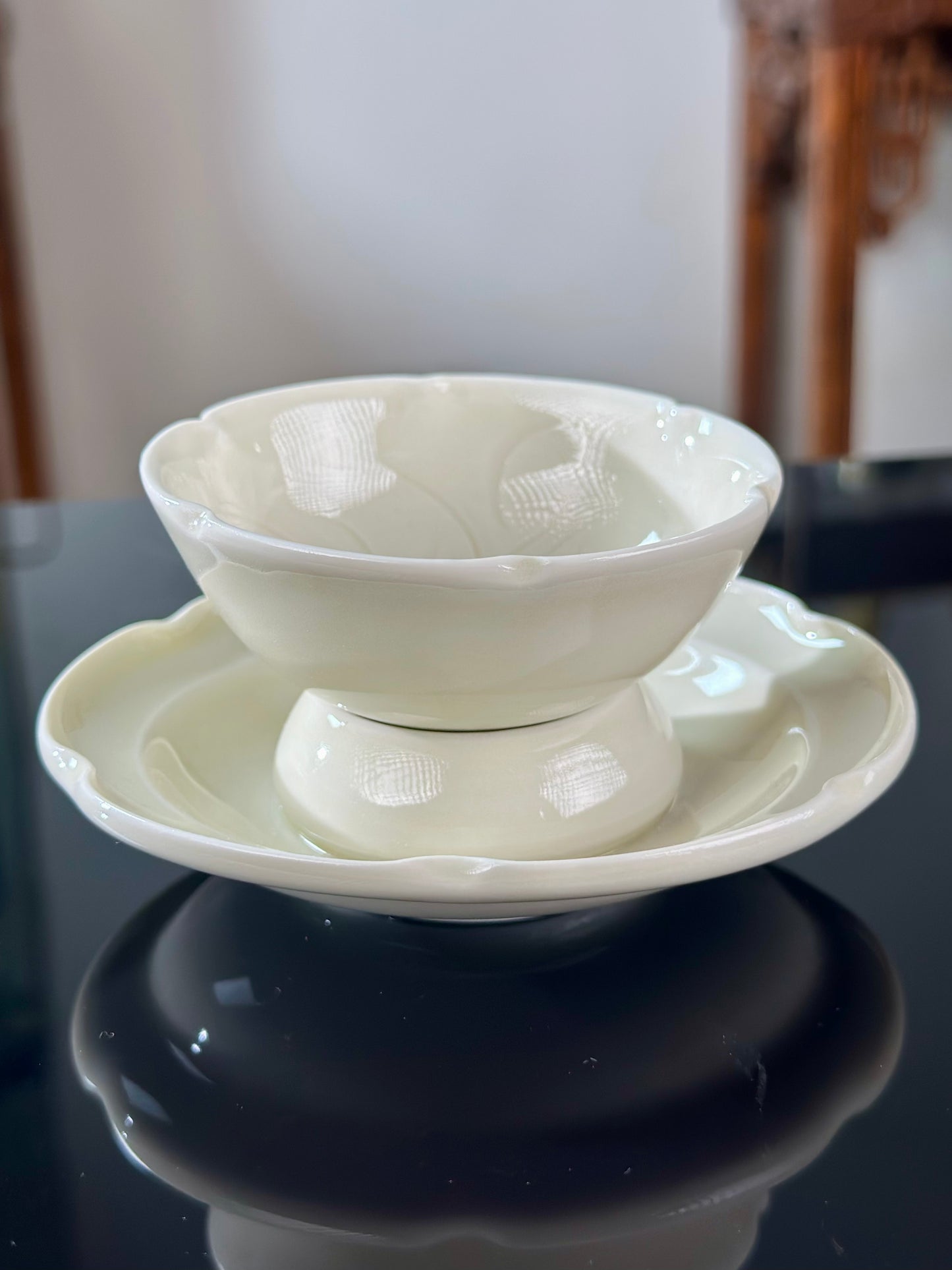 Handcrafted Chinese High-end Dingyao Ding Porcelain White Teacup Tea Set saucer