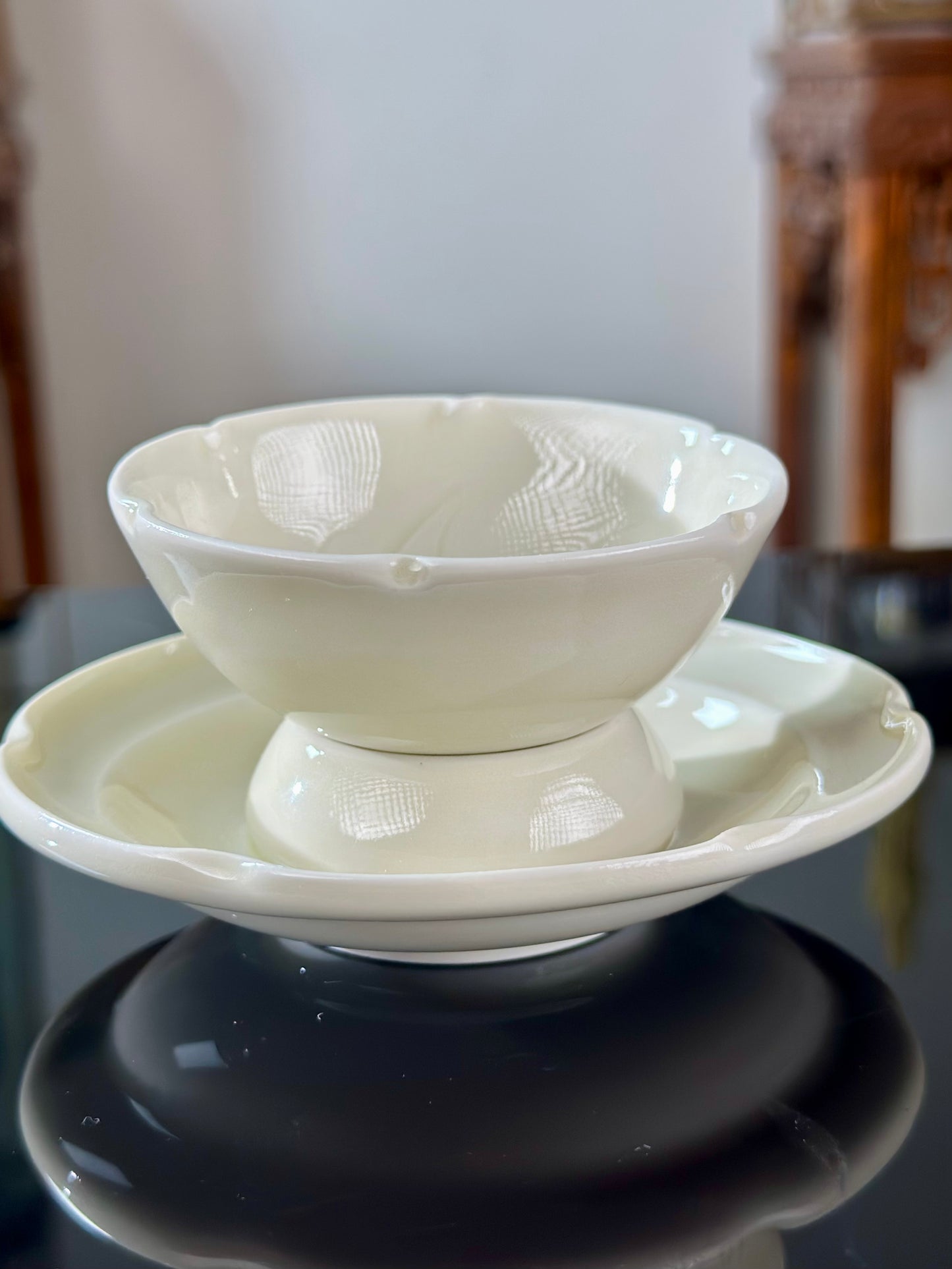 Handcrafted Chinese High-end Dingyao Ding Porcelain White Teacup Tea Set saucer