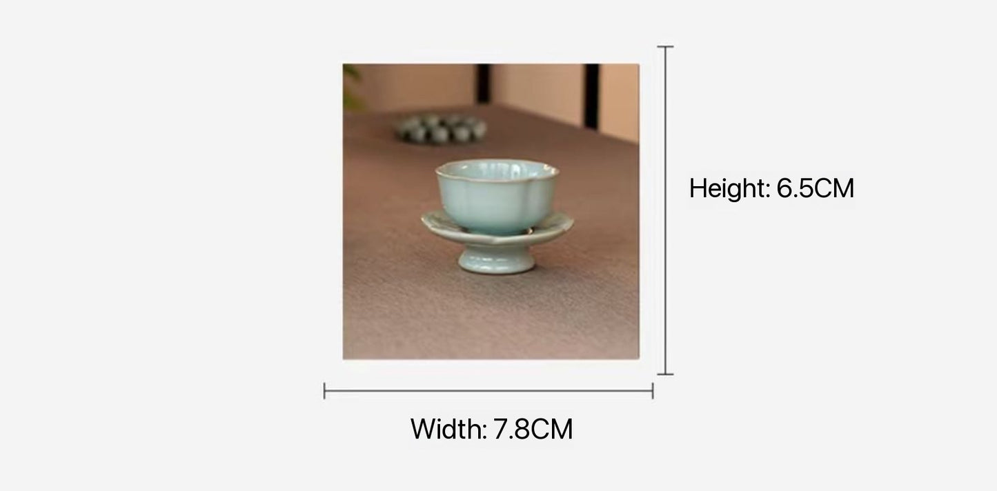 Handcrafted Chinese High-class Ru Porcelain Ruyao Flowere Shape Ru Ware Classic Teacup Set Tea Saucer