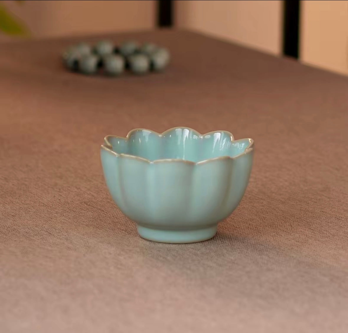 Handcrafted Ru Ware Classic Teacup Chinese High-class Ru Porcelain Ruyao Lotus Shape Cup