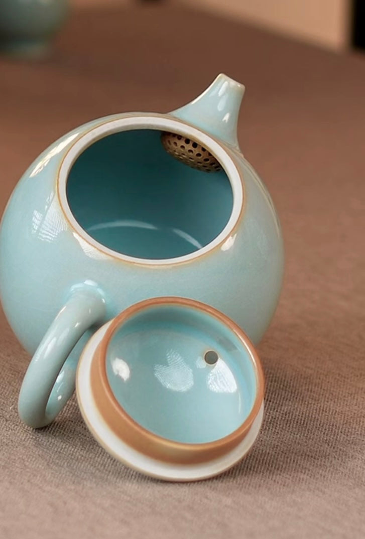 Handcrafted Chinese High-class Ru Porcelain Ruyao Longdan Dragon Egg Shape Ru Ware Classic Teapot