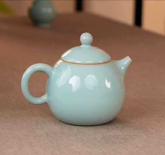 Handcrafted Chinese High-class Ru Porcelain Ruyao Longdan Dragon Egg Shape Ru Ware Classic Teapot