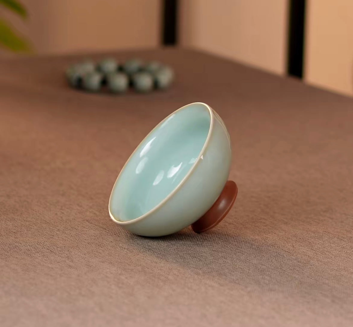 Handcrafted Ru Ware Classic Teacup Chinese High-class Ru Porcelain Ruyao High Feet Shape Cup