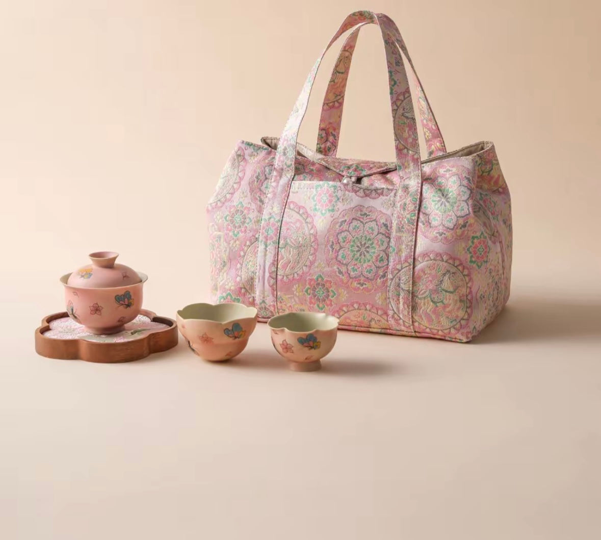 Chinese Traditional Song Brocade Tea Bag Travel Cloth Bag Big Capacity Portable Storage Bag