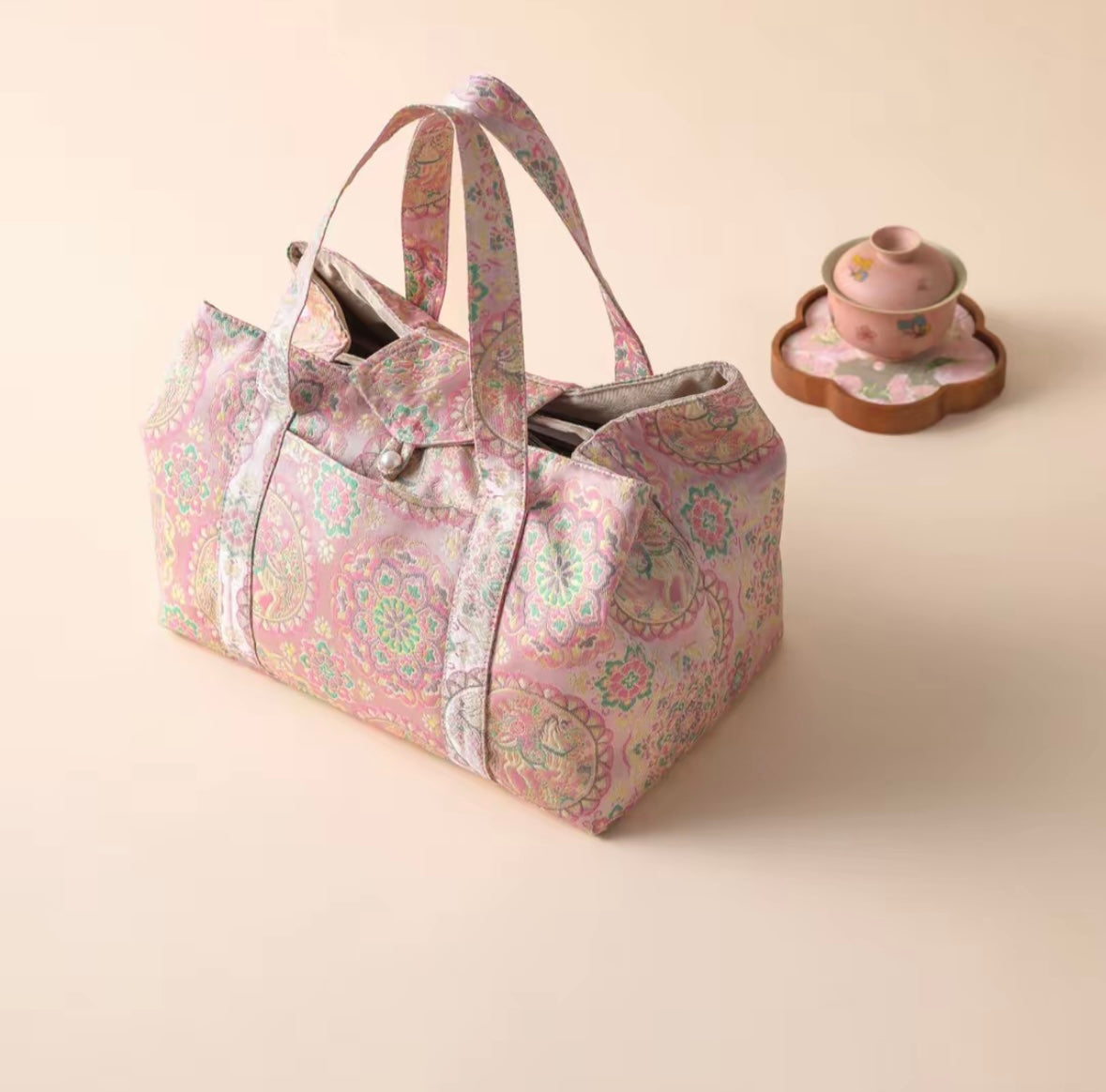 Chinese Traditional Song Brocade Tea Bag Travel Cloth Bag Big Capacity Portable Storage Bag