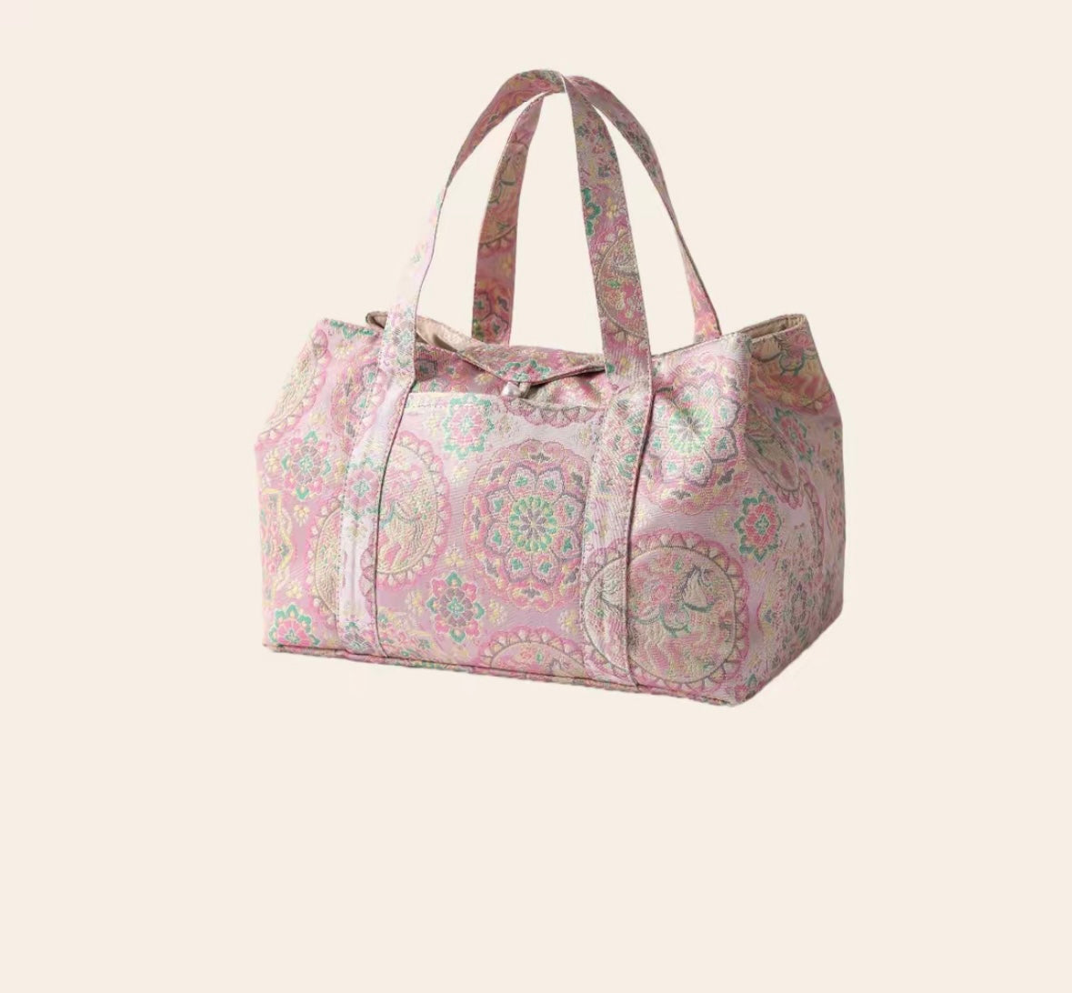 Chinese Traditional Song Brocade Tea Bag Travel Cloth Bag Big Capacity Portable Storage Bag