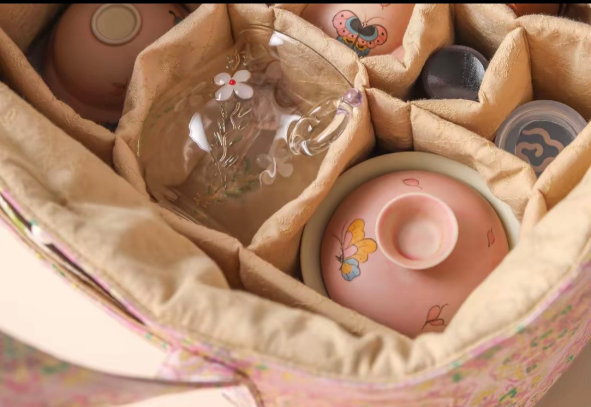 Chinese Traditional Song Brocade Tea Bag Travel Cloth Bag Big Capacity Portable Storage Bag