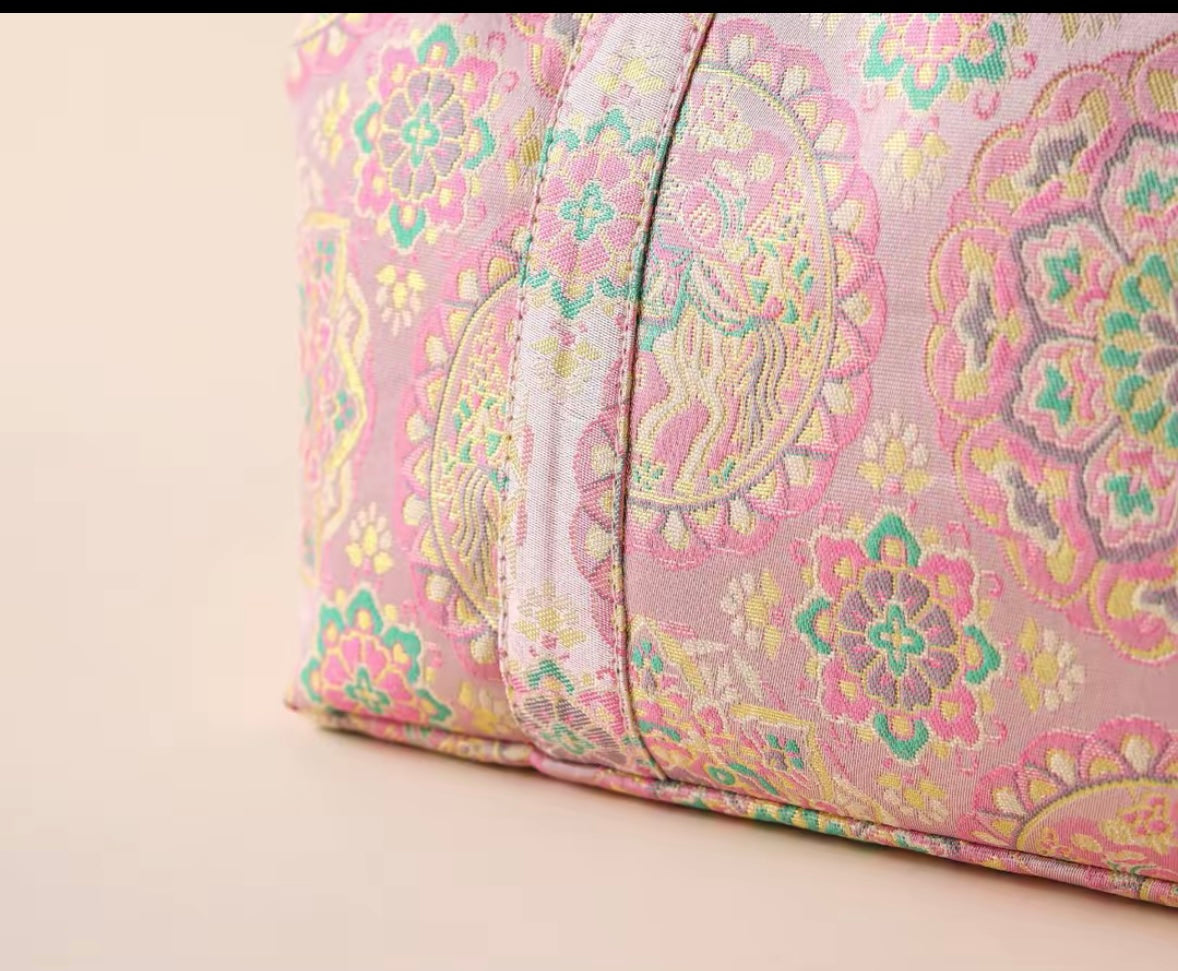 Chinese Traditional Song Brocade Tea Bag Travel Cloth Bag Big Capacity Portable Storage Bag