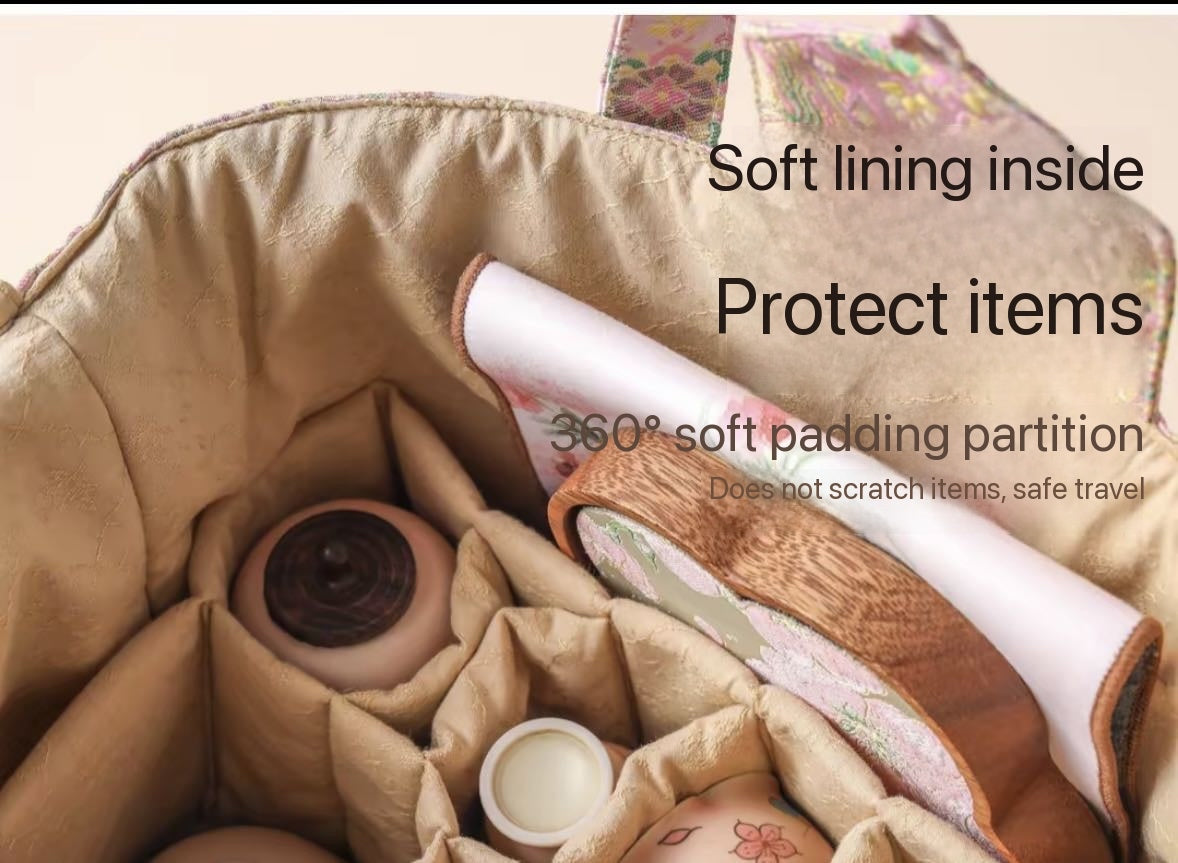 Chinese Traditional Song Brocade Tea Bag Travel Cloth Bag Big Capacity Portable Storage Bag