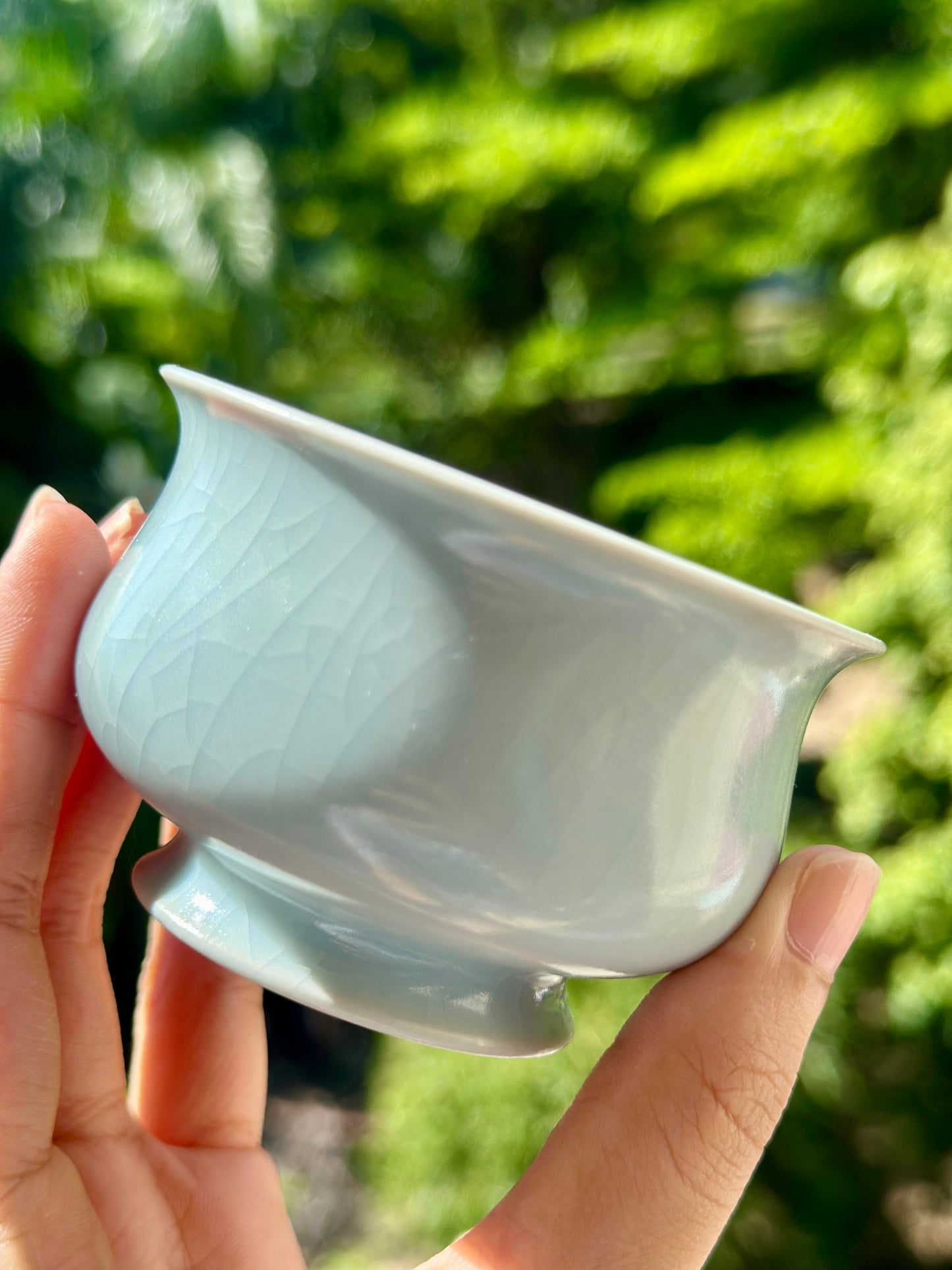 Handcrafted Ru Ware Classic Teacup Chinese High-class Ru Porcelain Ruyao Moon White GlazedYulan Shape Cup