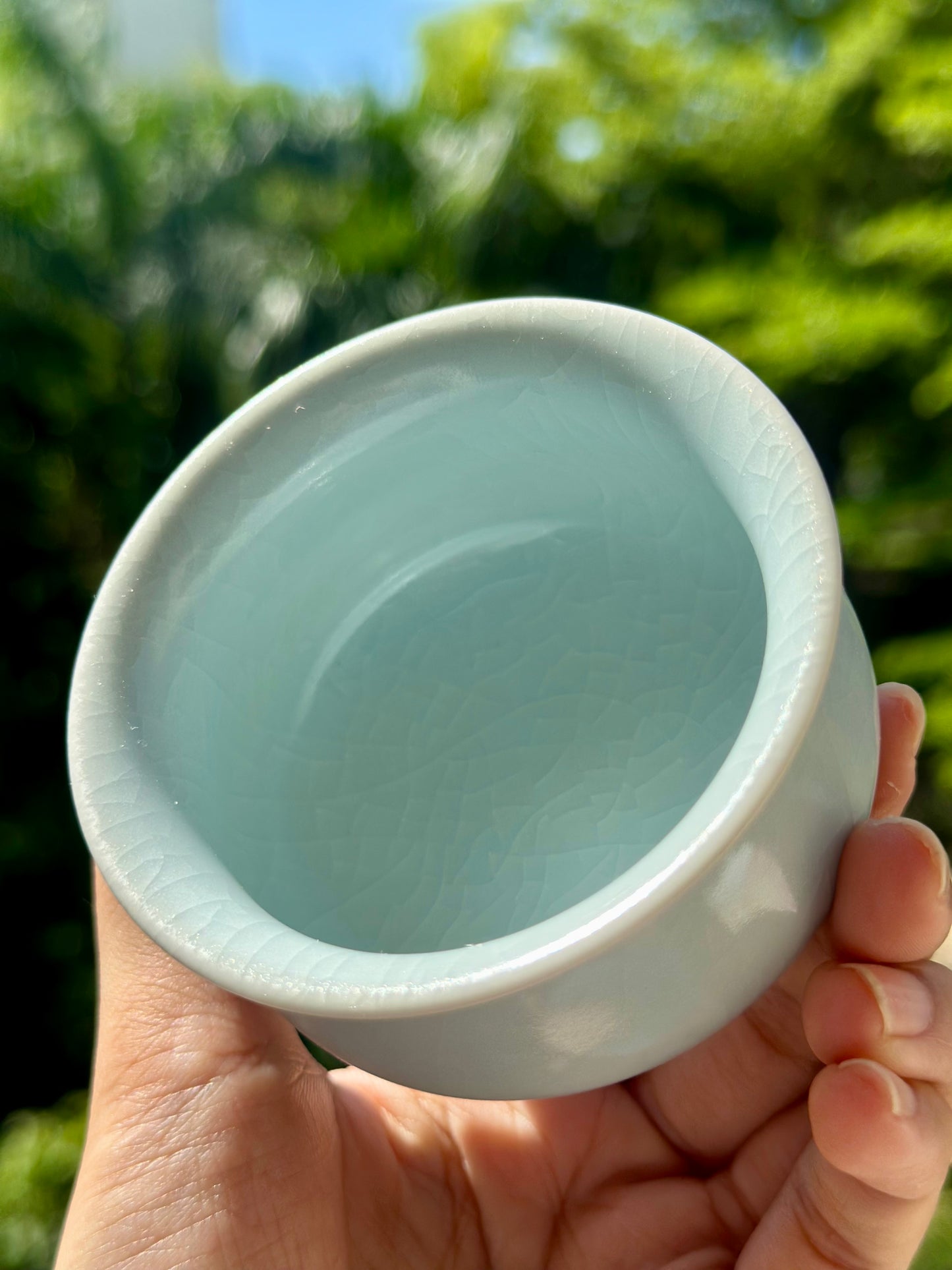 Handcrafted Ru Ware Classic Teacup Chinese High-class Ru Porcelain Ruyao Moon White GlazedYulan Shape Cup