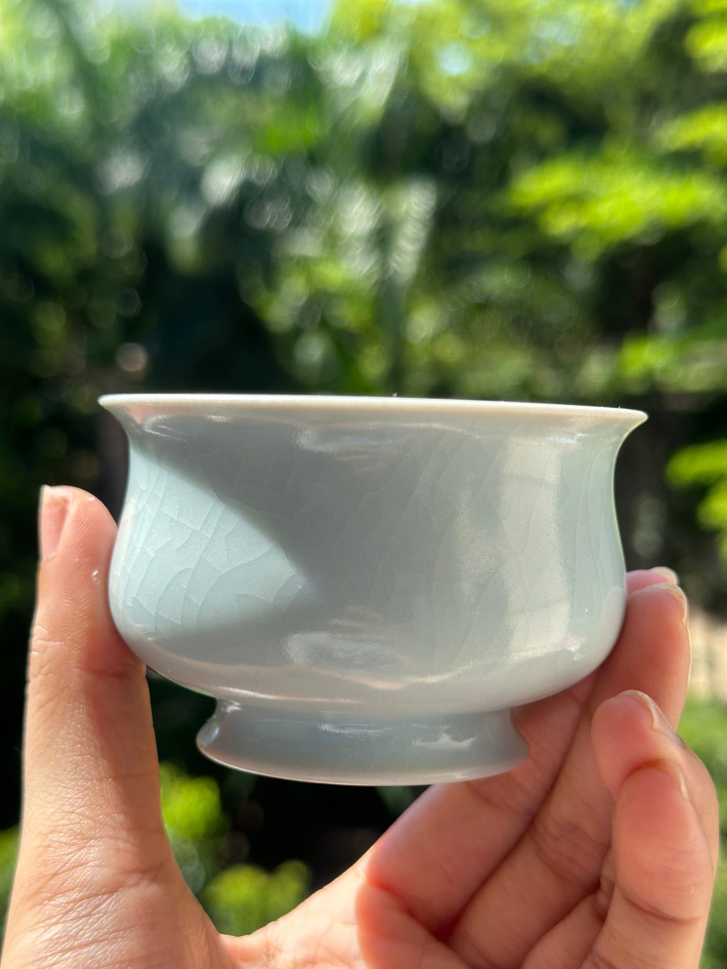 Handcrafted Ru Ware Classic Teacup Chinese High-class Ru Porcelain Ruyao Moon White GlazedYulan Shape Cup