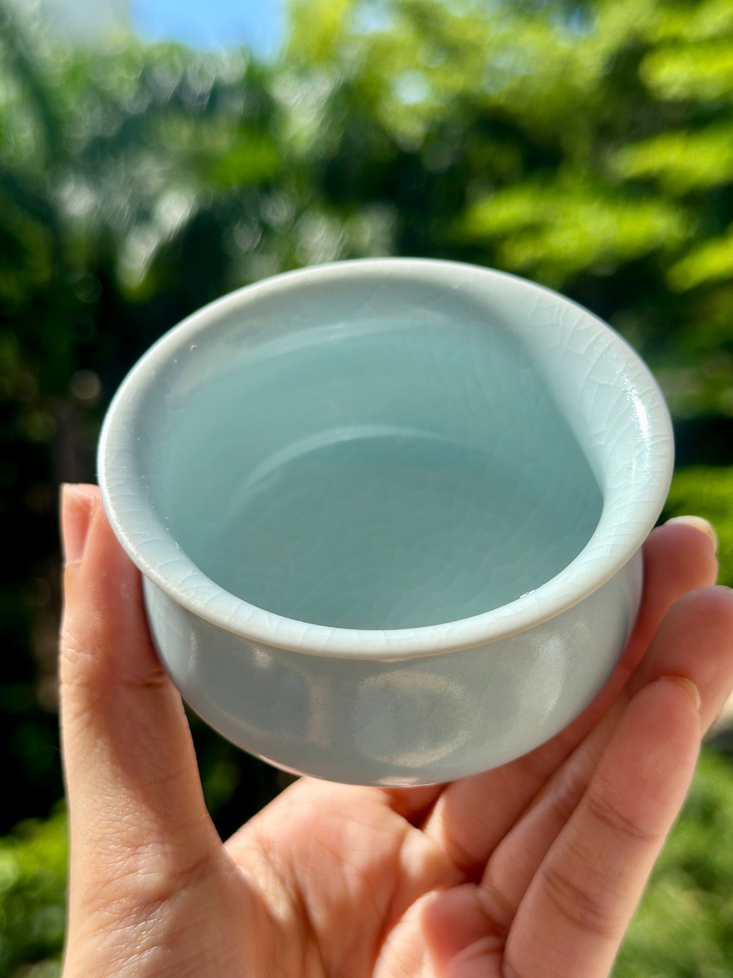 Handcrafted Ru Ware Classic Teacup Chinese High-class Ru Porcelain Ruyao Moon White GlazedYulan Shape Cup