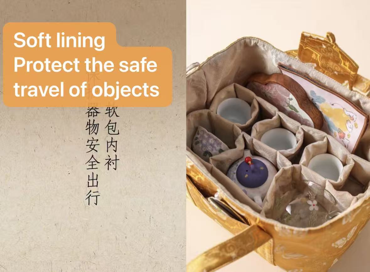 High-class Chinese Traditional Song Brocade Golden Butterfly Pattern Tea Bag Travel Cloth Bag Big Capacity Portable Storage Bag