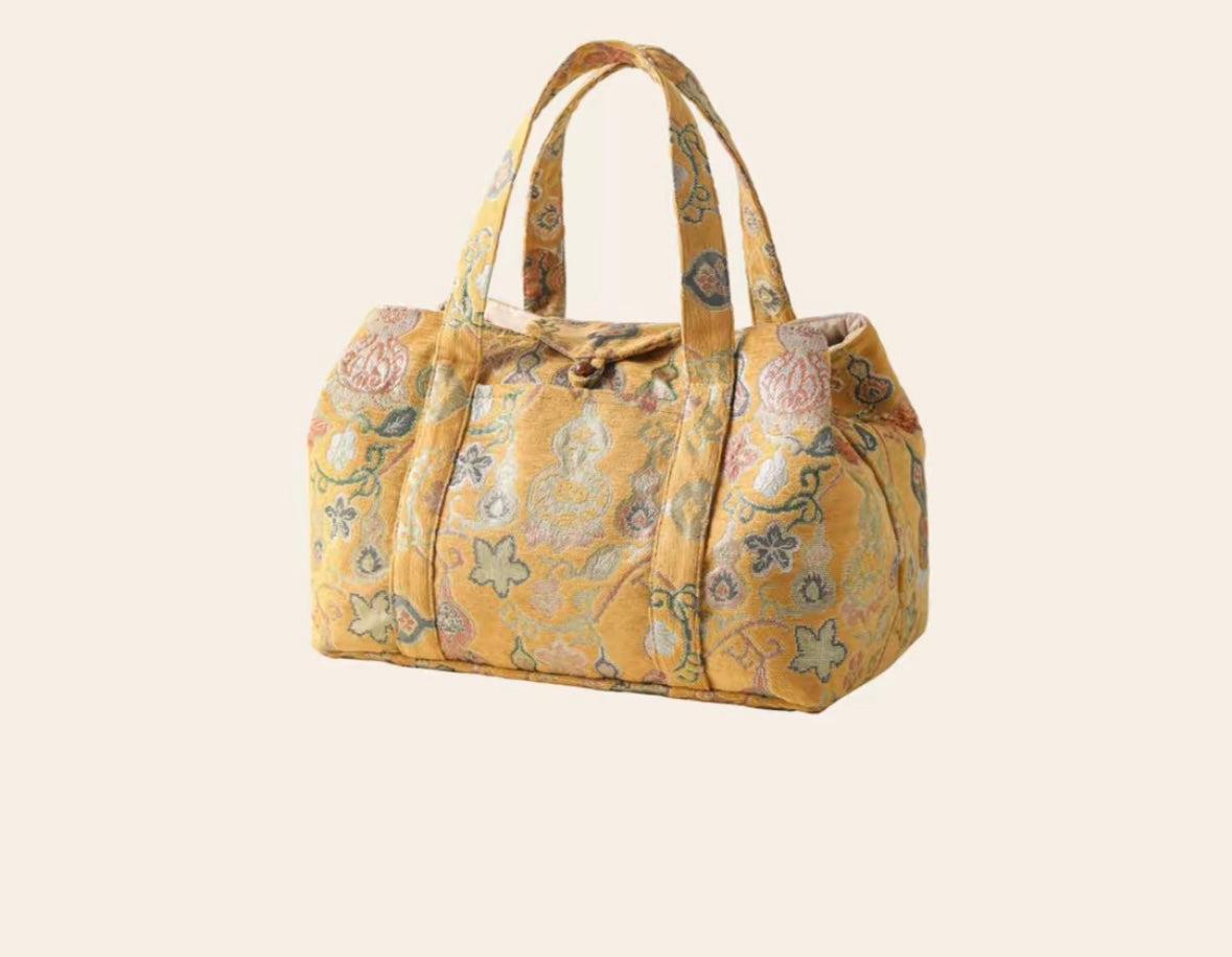 Chinese High-end Traditional Song Brocade Golden Gourd Pattern Tea Bag Travel Cloth Bag Big Capacity Portable Storage Bag