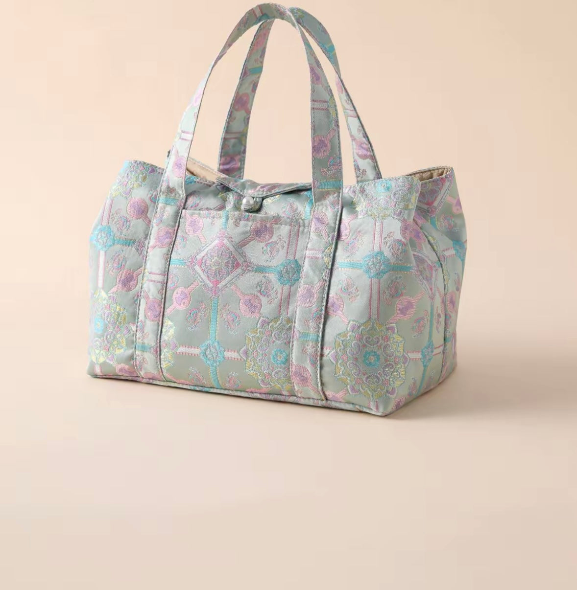 Chinese High-end Traditional Song Brocade Blue Baoxiang Motif Tea Bag Travel Cloth Bag Big Capacity Portable Storage Bag