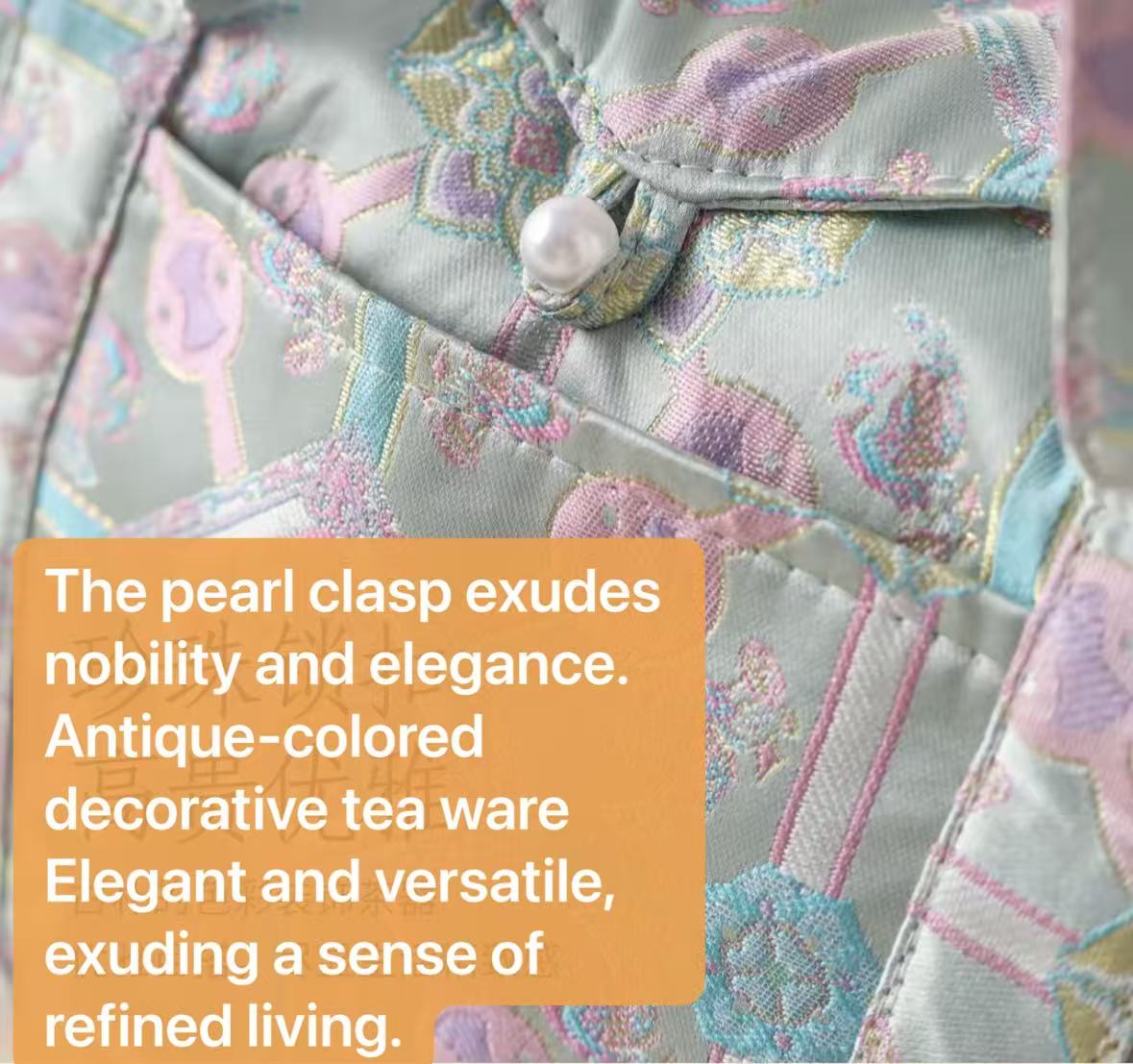 Chinese High-end Traditional Song Brocade Blue Baoxiang Motif Tea Bag Travel Cloth Bag Big Capacity Portable Storage Bag