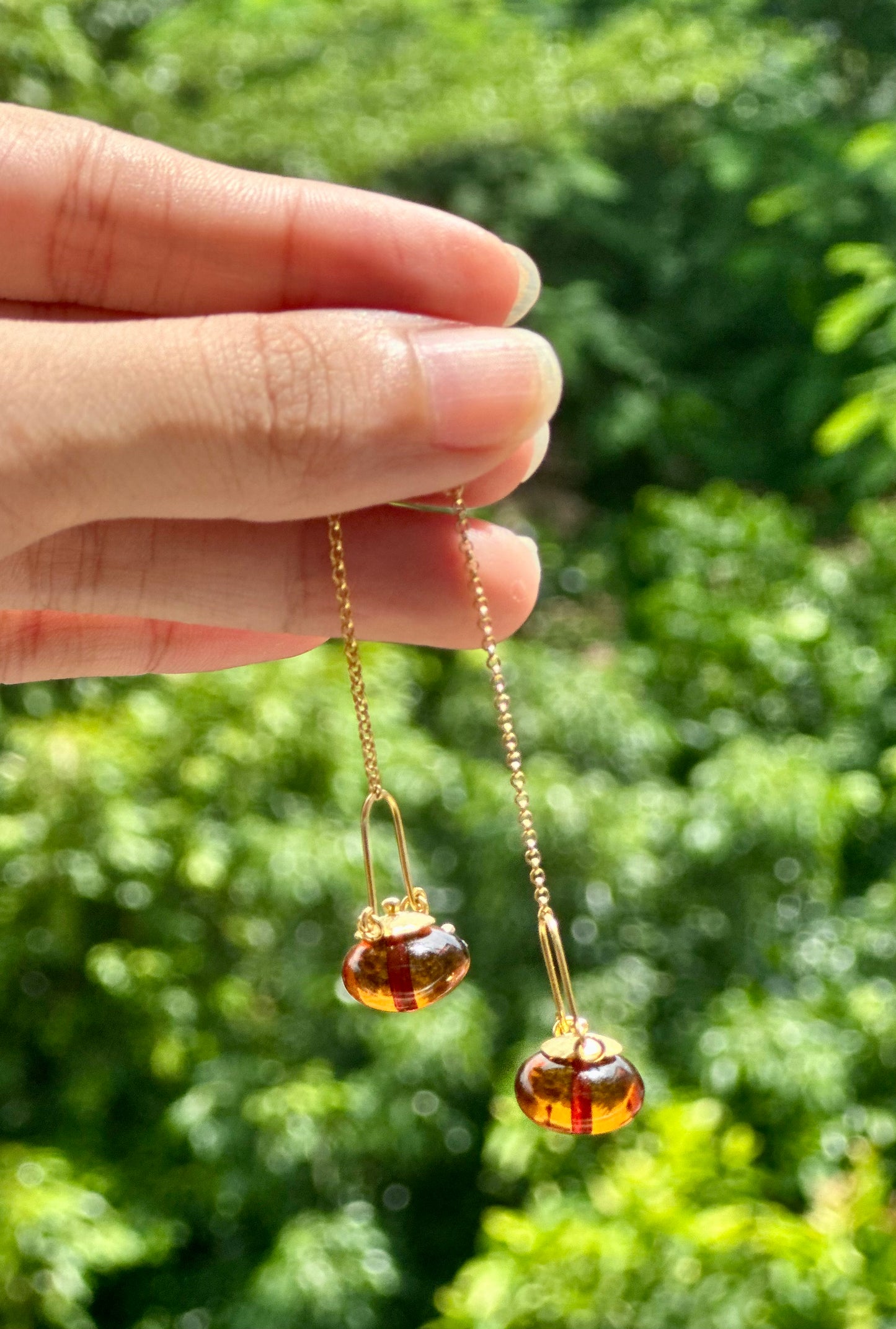 S925 Sterling Silver Original Design Handmade Teapot Shape Amber Earrings