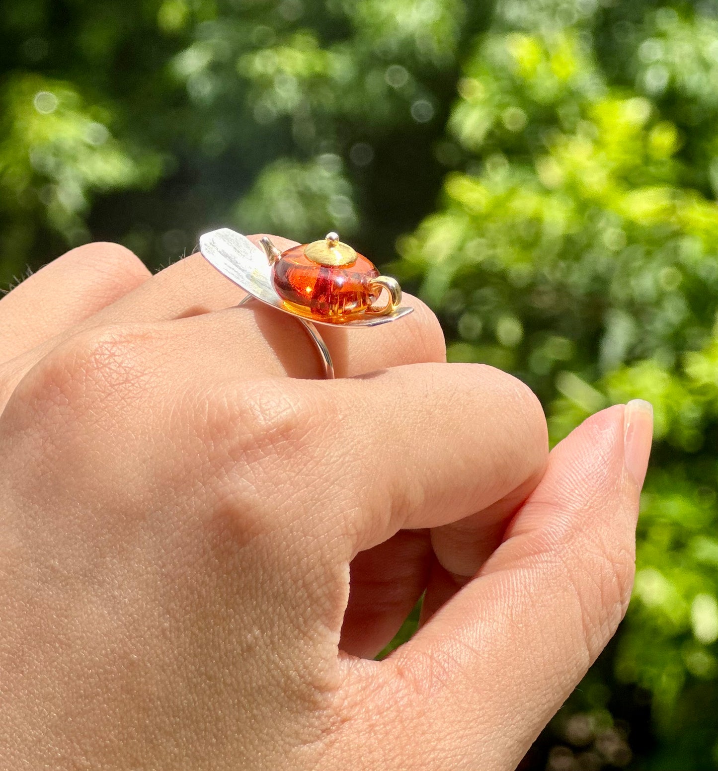 S925 Sterling Silver Original Design Handmade Teapot Shape Amber Earrings