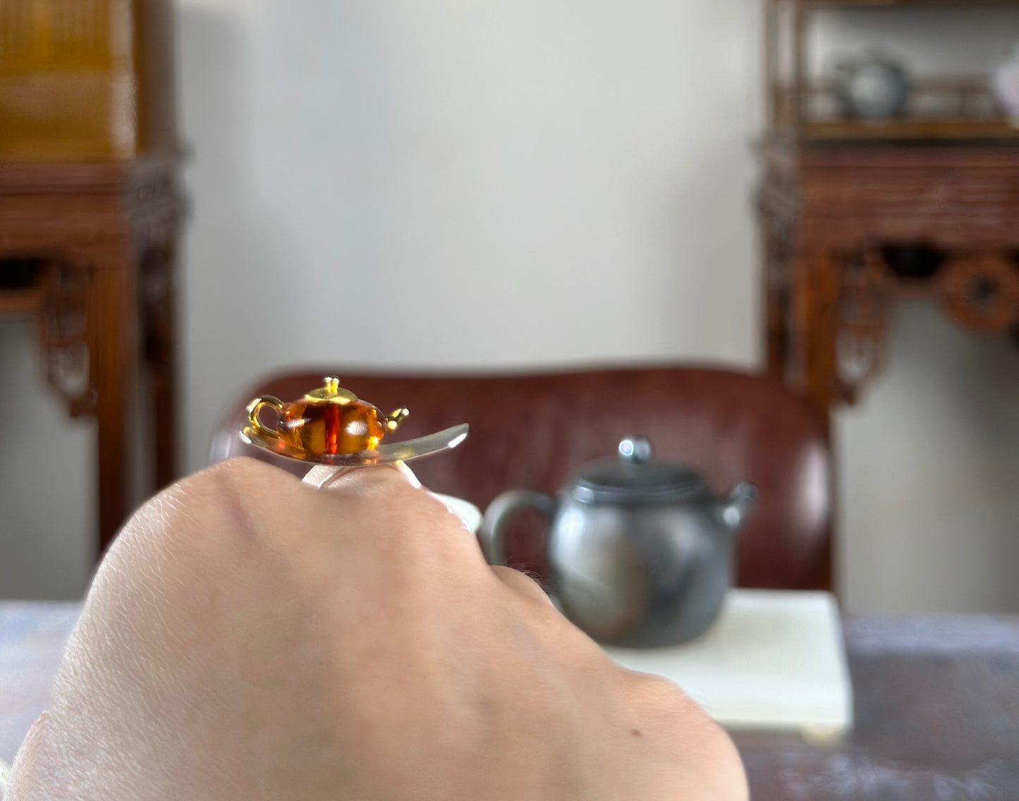 S925 Sterling Silver Original Design Handmade Teapot Shape Amber Earrings