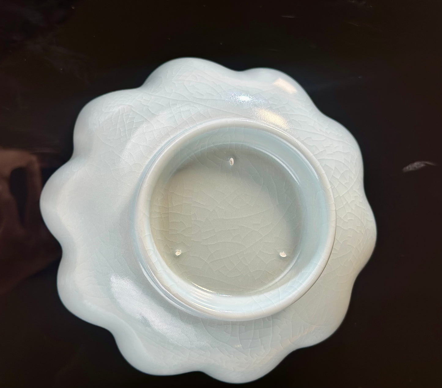 Handcrafted Ru Ware Classic Lotus Shape Tea Bowl Chinese High-class Ru Porcelain Ruyao Moon White Glazed