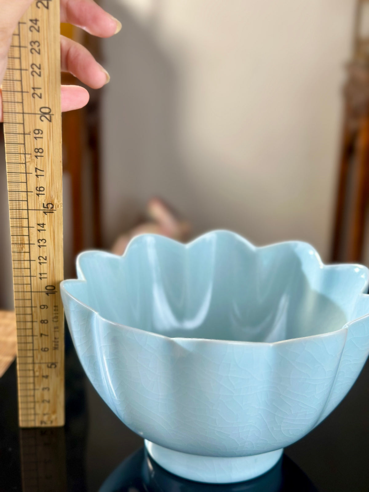 Handcrafted Ru Ware Classic Lotus Shape Tea Bowl Chinese High-class Ru Porcelain Ruyao Moon White Glazed