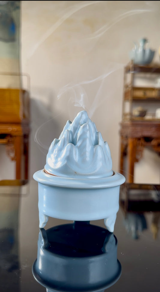 Handcrafted Ru Ware Classic Moon White Glaze Incense Holder Chinese High-class Ru Porcelain Ruyao Moon White Glaze