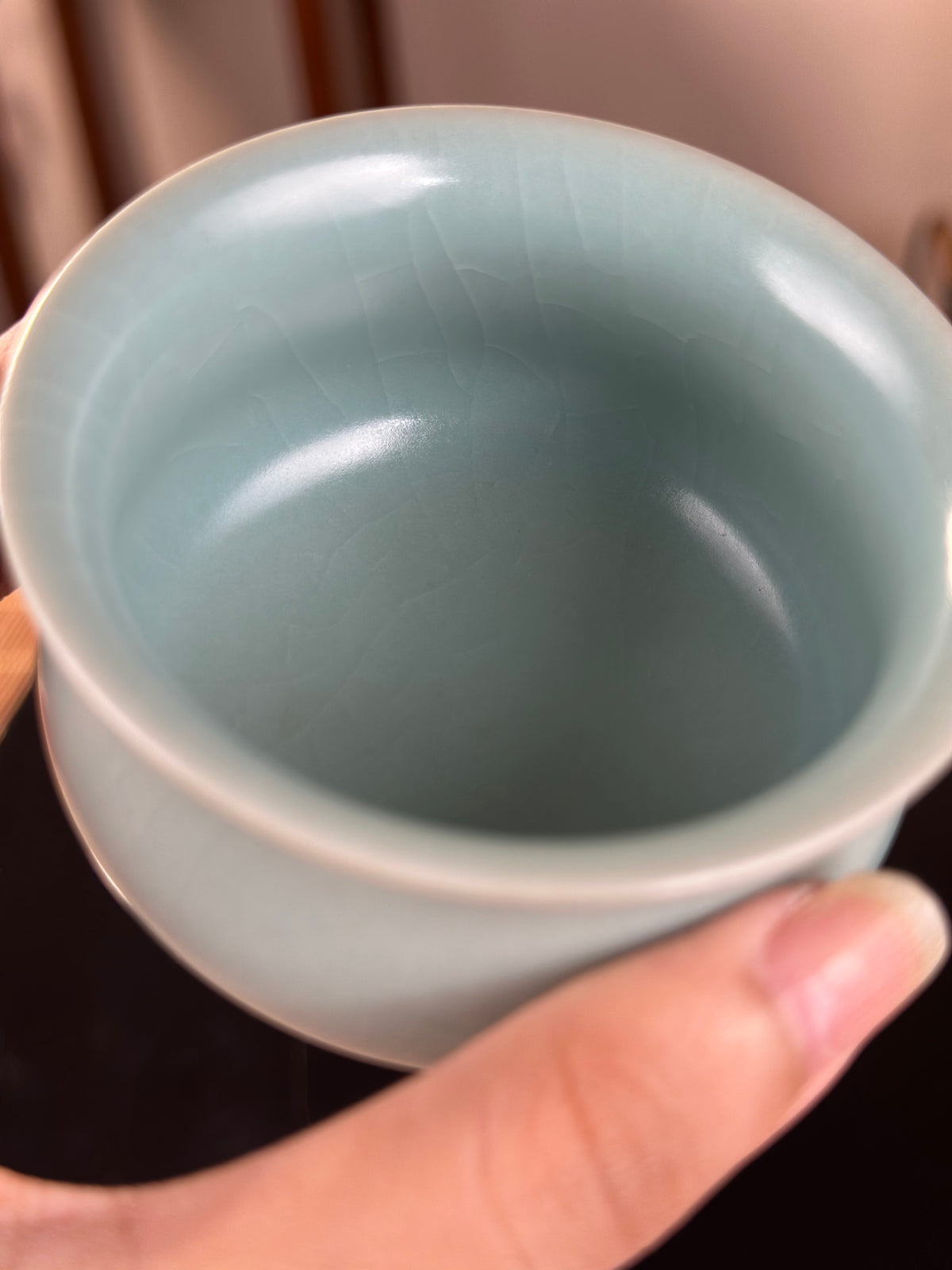 Handcrafted Ru Ware Classic Teacup Chinese High-class Ru Porcelain Ruyao Blue Sky Glazed Yulan Shape Cup