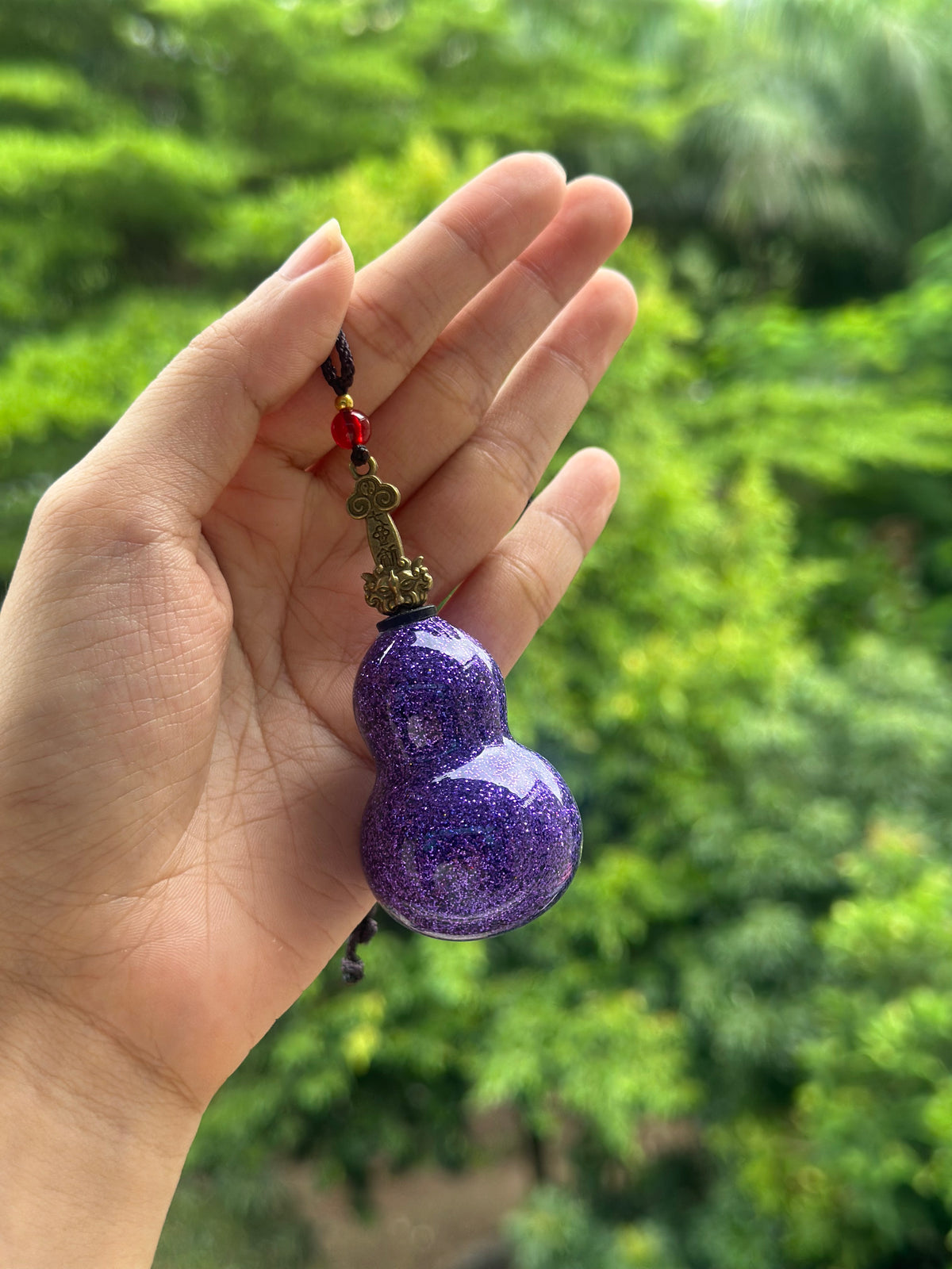 Handcrafted Chinese Natural Lacquered Foil Powerder Gourd Hulu Art Necklace Decoration Accessory
