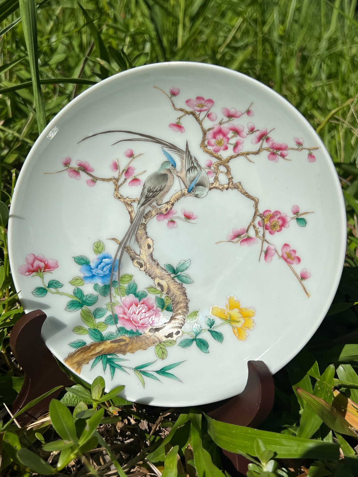 Handcrafted Chinese Handpainted Chinese Flower Bird Famille Rose Tea Tray Tea Boat Jingdezhen Master Ceramic Artwork