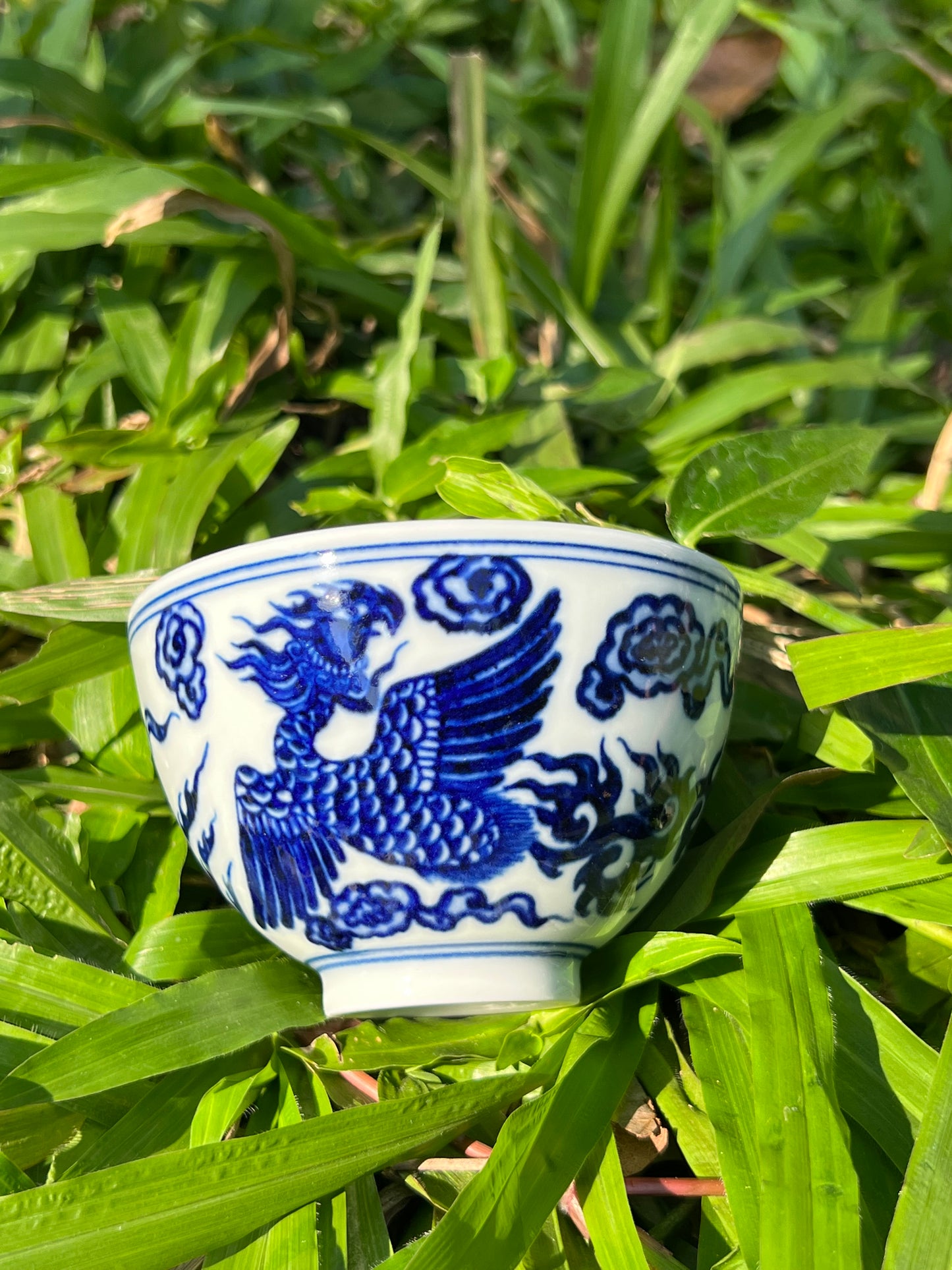 Hand Painted Chinese Phoenix Gaiwan Blue and White Porcelain Teaware Jingdezhen Master Ceramic Artwork