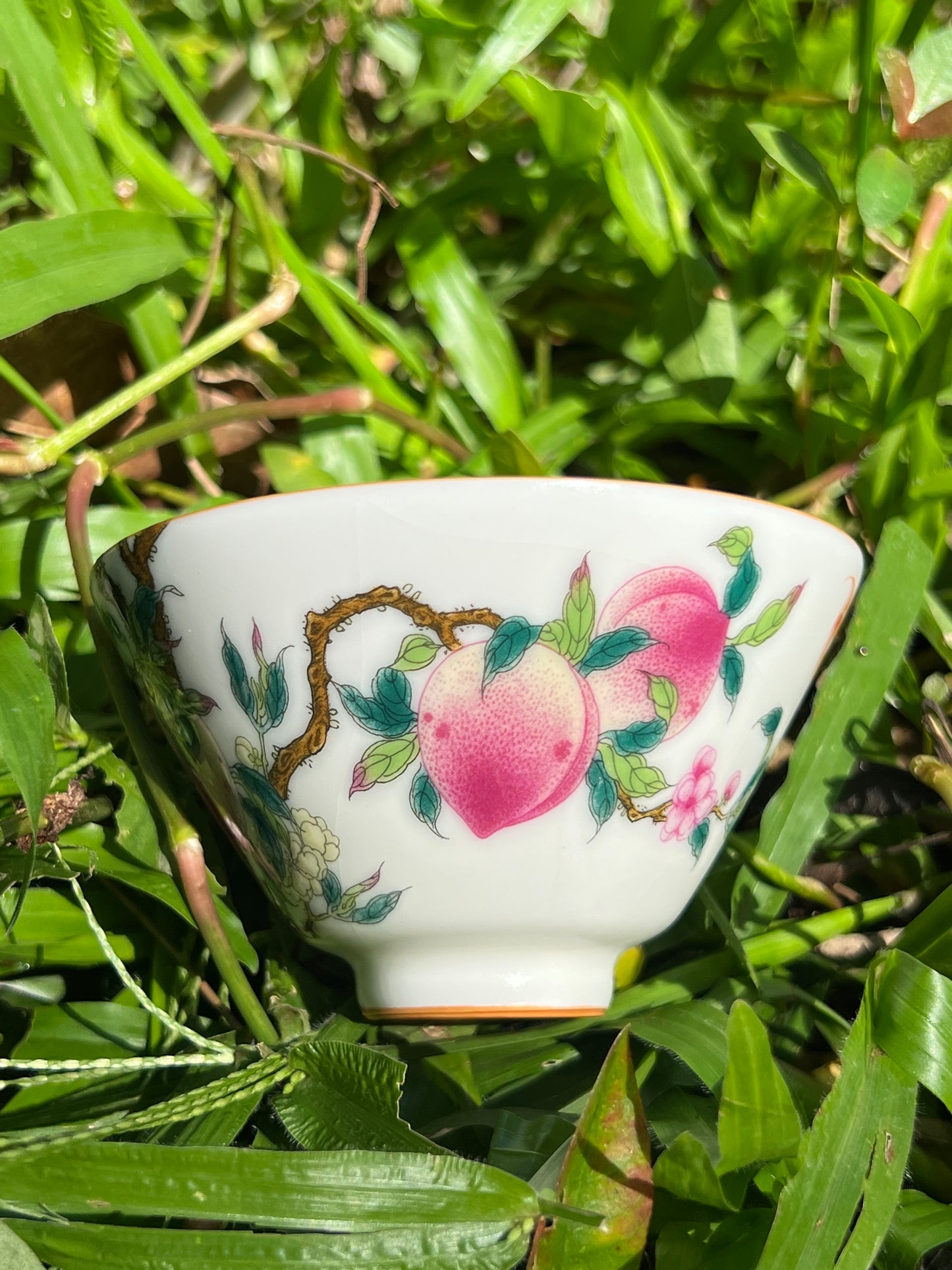 Handpainted Chinese Pink Peach Teacup Jingdezhen Master Pottery Artwork