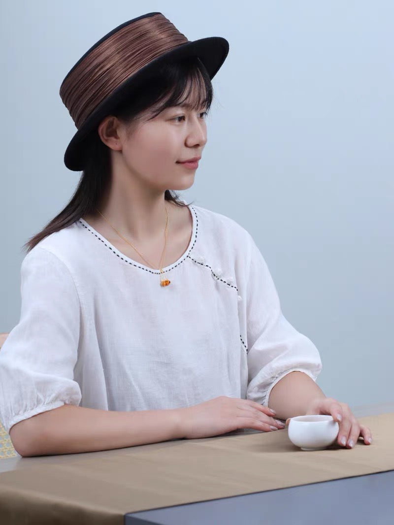 S925 Sterling Silver Original Design Handmade Teapot Shape Amber Pendant