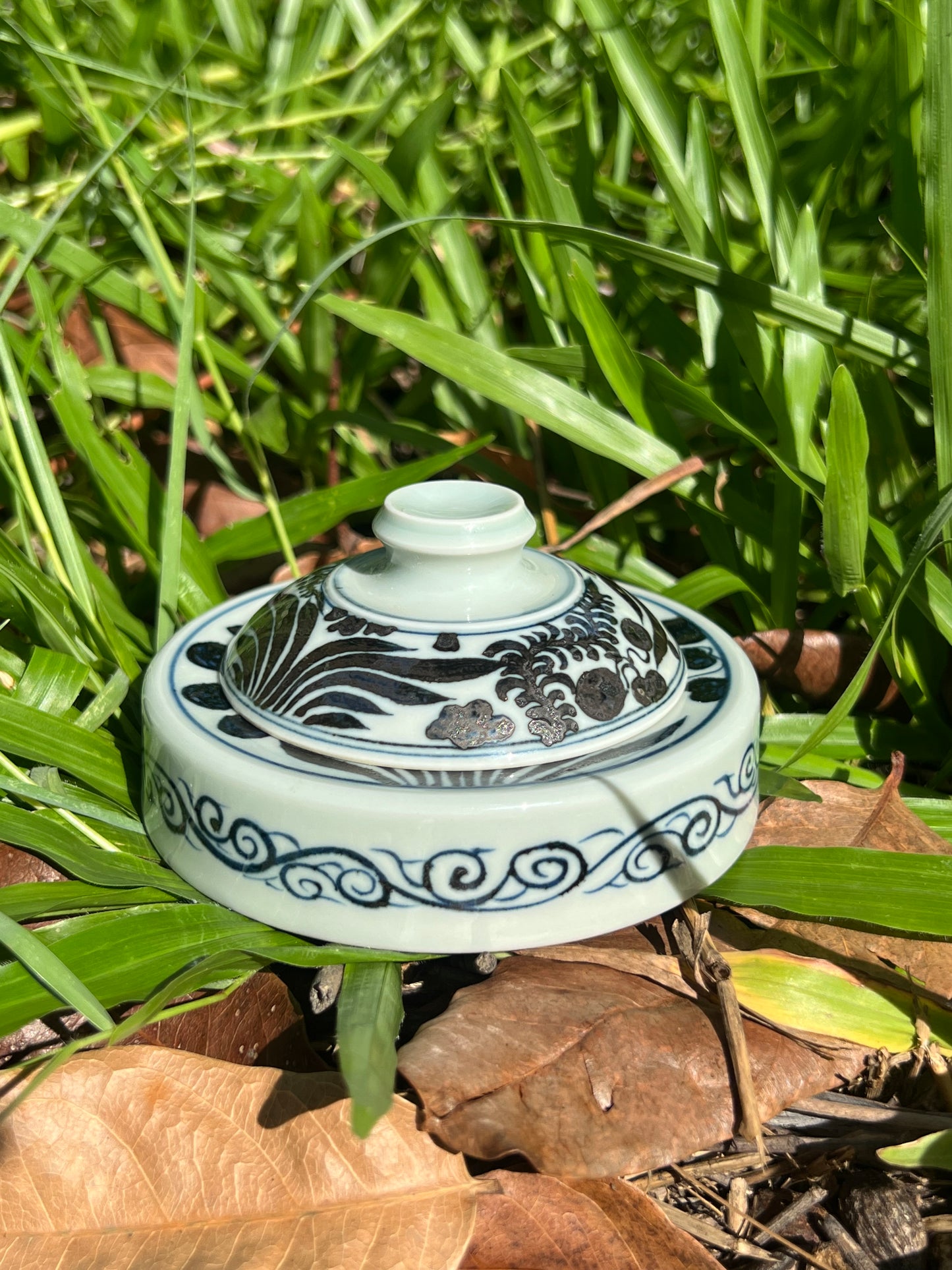 Hand Painted Chinese Antique Yuan Dynasty Blue and White Porcelain Fish and Algae Pattern Tea Tray Tea Boat Jingdezhen Master Ceramic Artwork