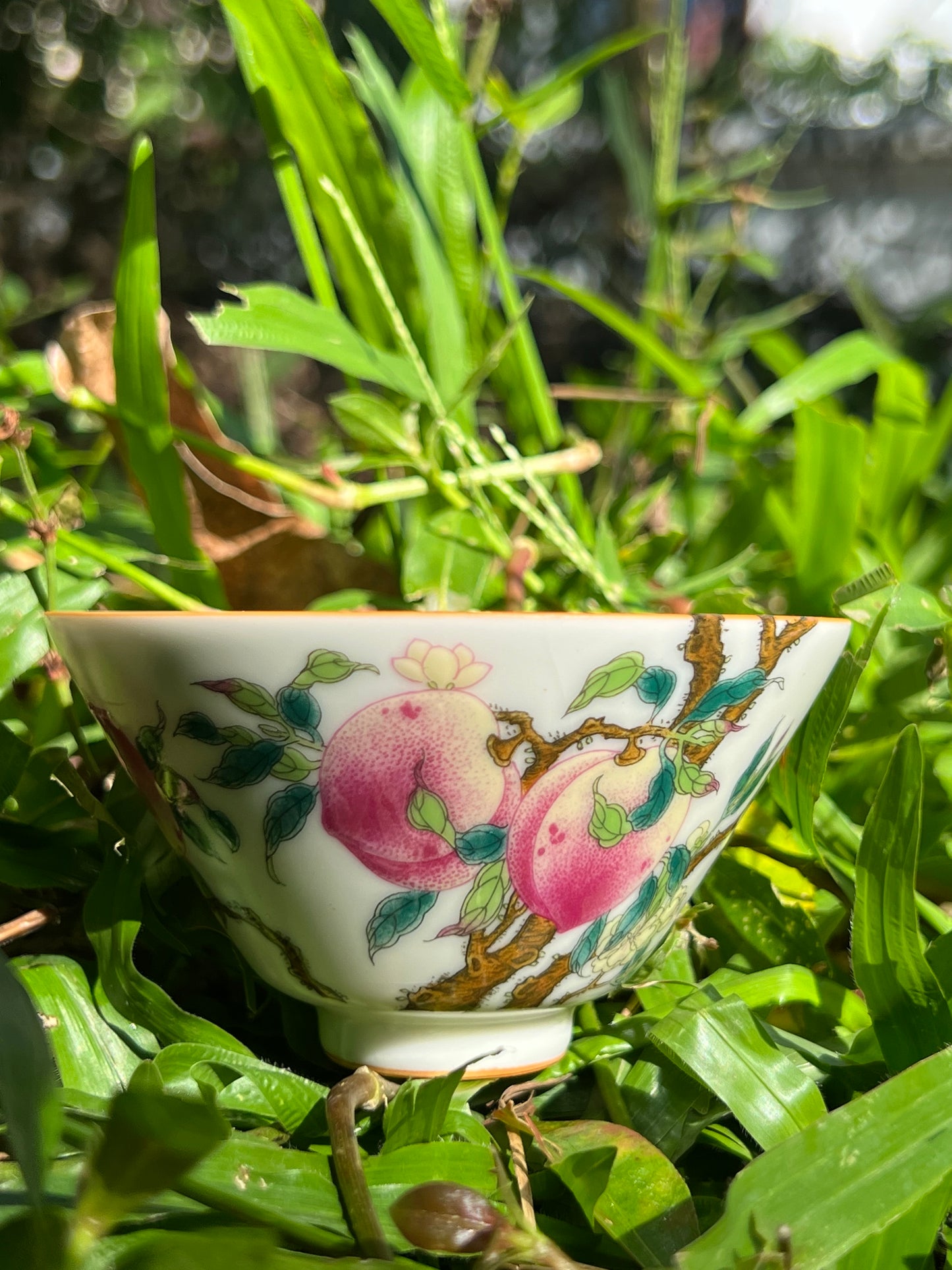 Handpainted Chinese Pink Peach Teacup Jingdezhen Master Pottery Artwork